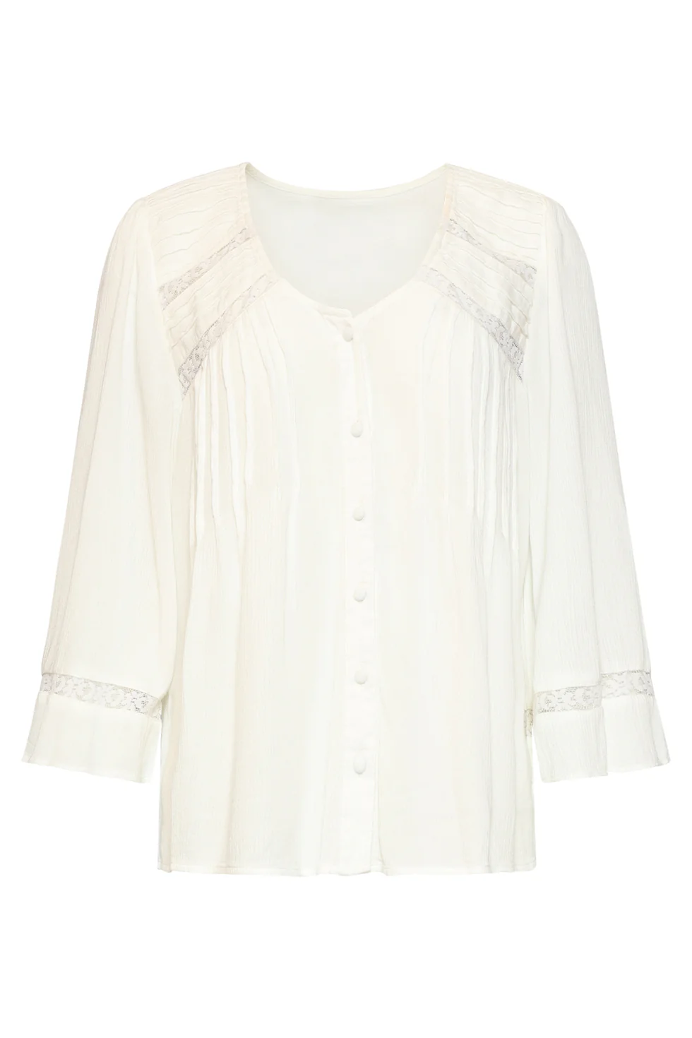 Gebroken Wit Blouse Met Kant En Fijne Details | Off White - Image 4