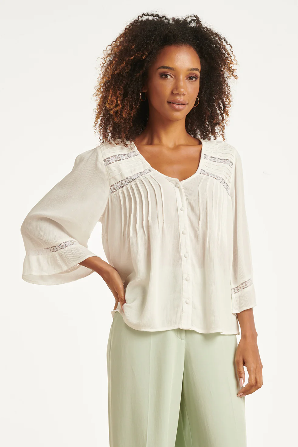 Gebroken Wit Blouse Met Kant En Fijne Details | Off White - Image 8