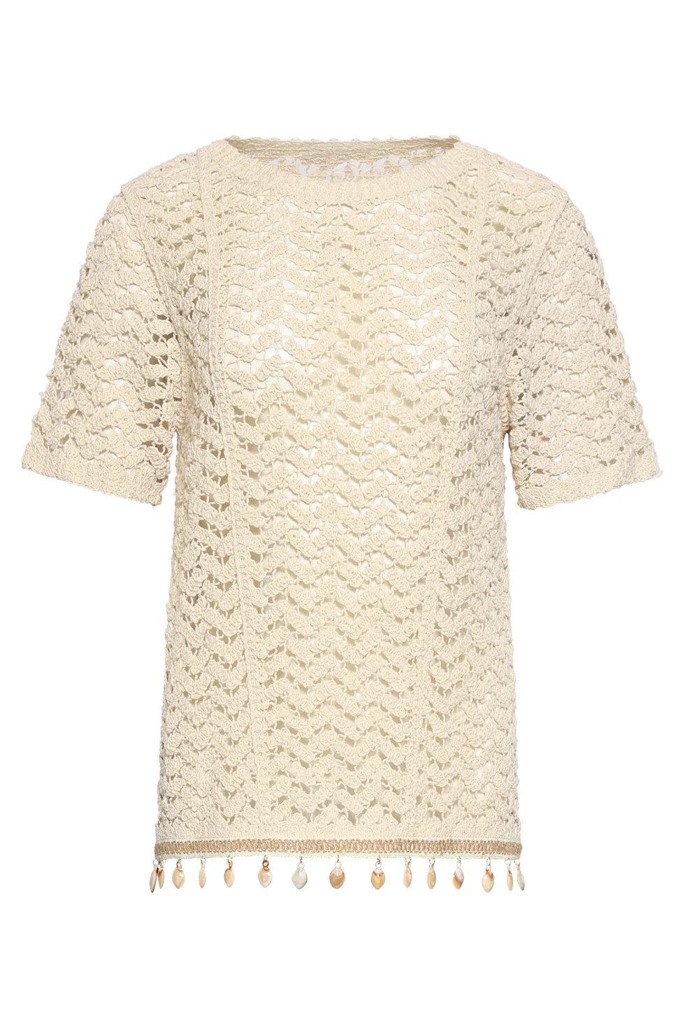 Gehaakte Top Met Korte Mouwen En Schelpen-Detail | Off White - Image 2
