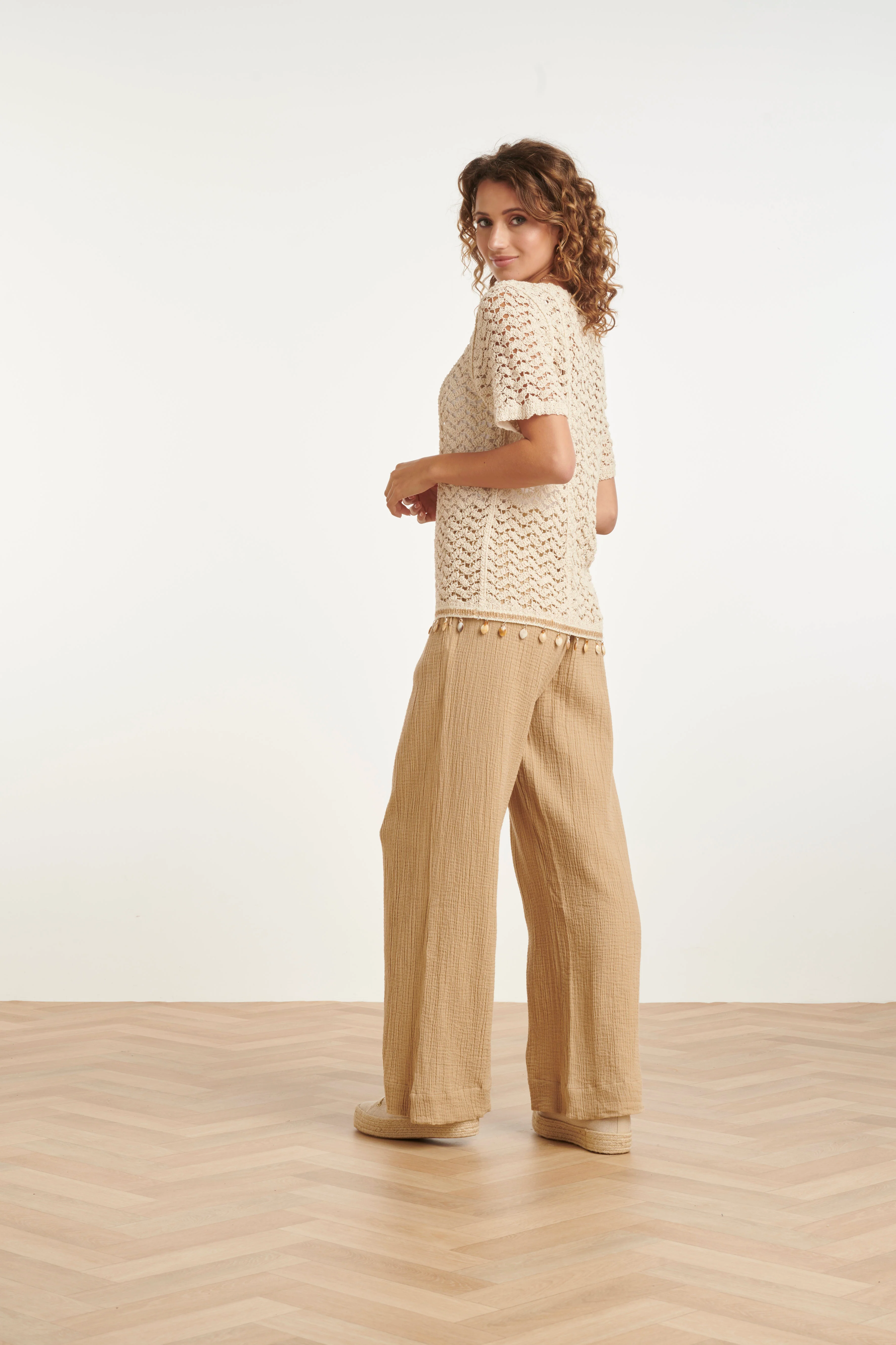 Gehaakte Top Met Korte Mouwen En Schelpen-Detail | Off White - Image 5