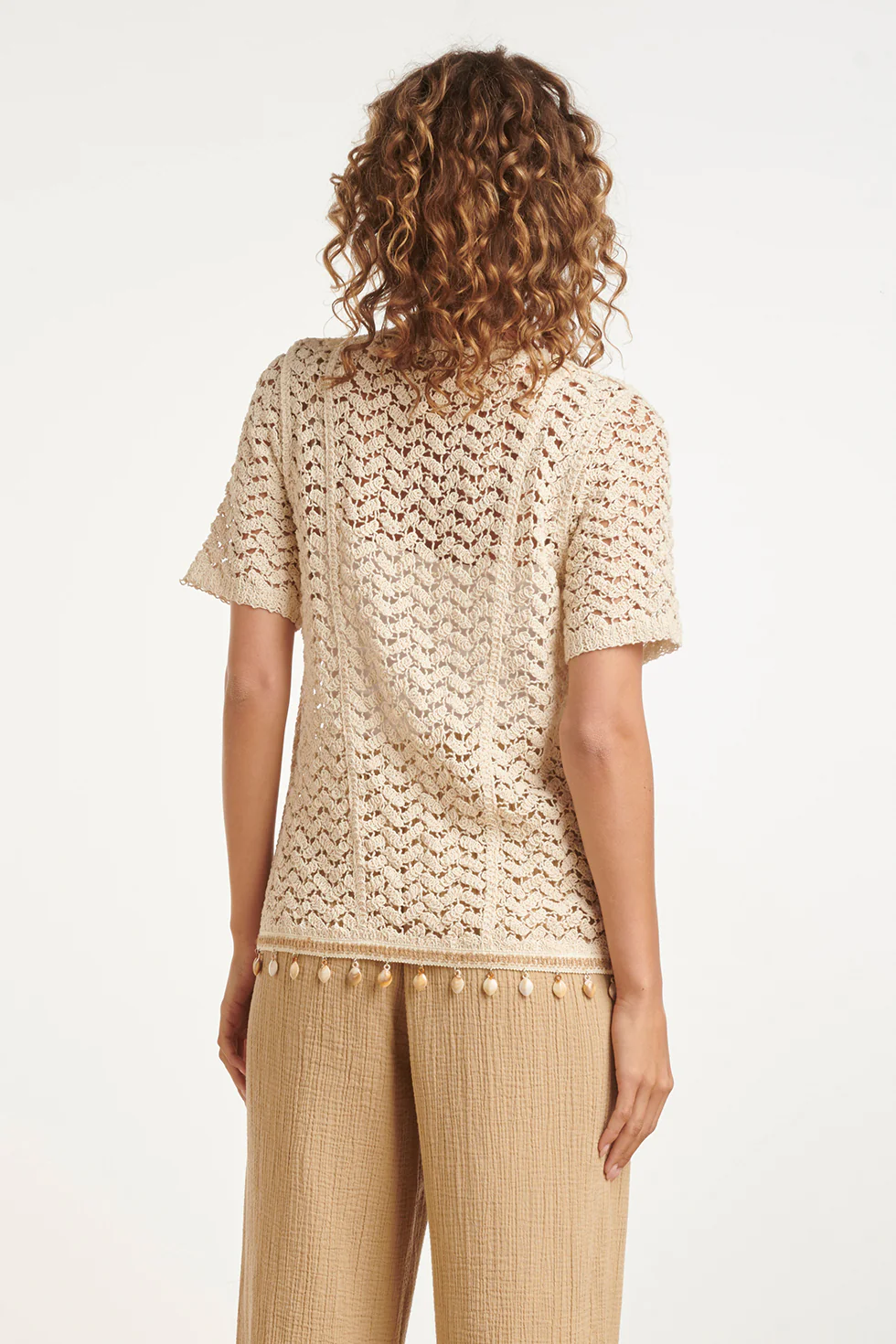 Gehaakte Top Met Korte Mouwen En Schelpen-Detail | Off White - Image 6