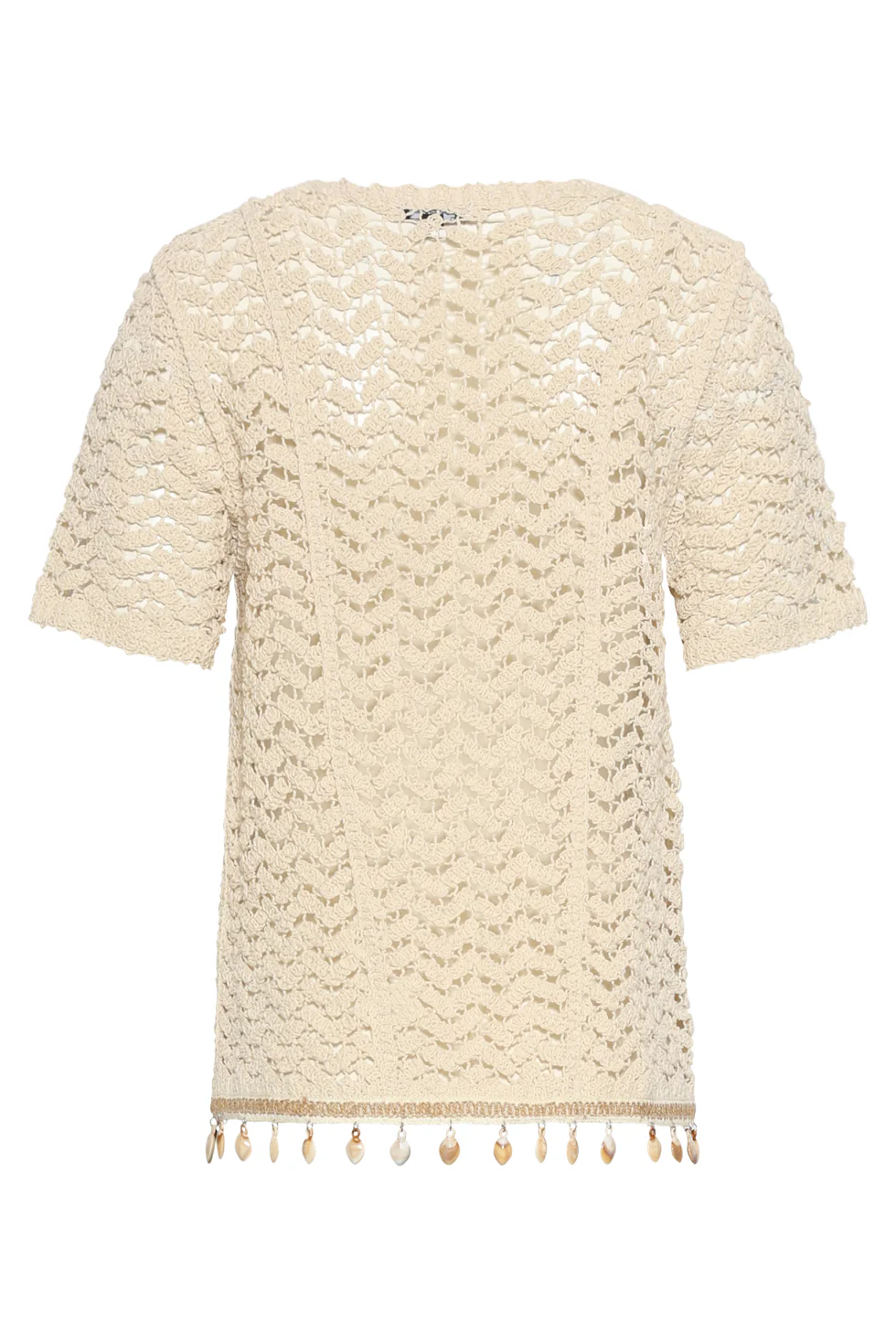 Gehaakte Top Met Korte Mouwen En Schelpen-Detail | Off White - Image 7