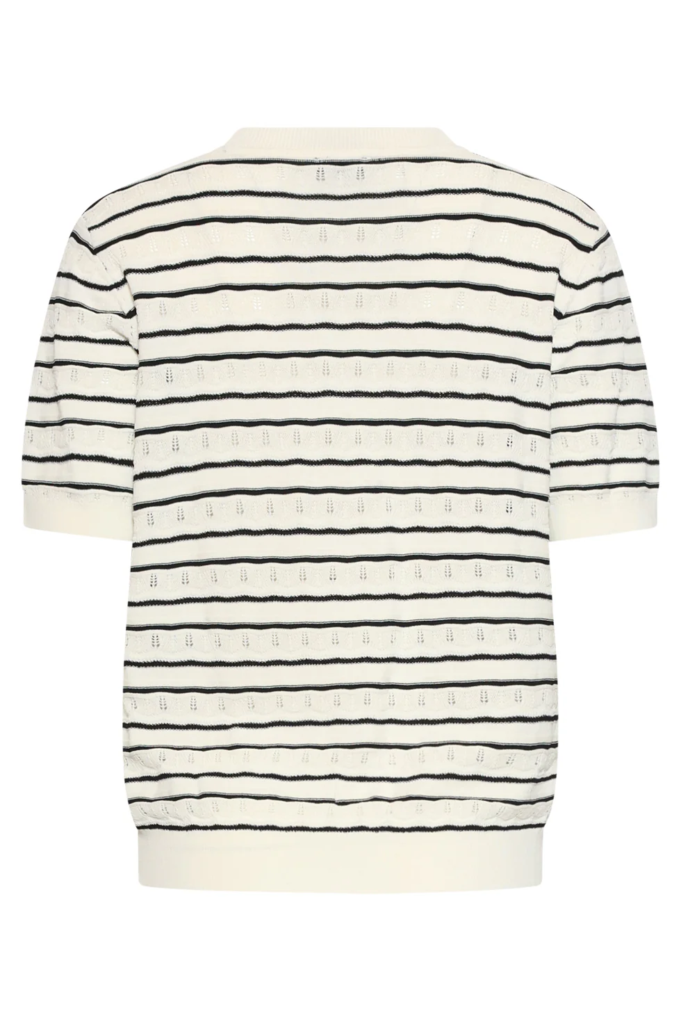Gestreept Gebreid T-Shirt Zwart & Off-White Met V-Hals | Off White - Black - Image 14