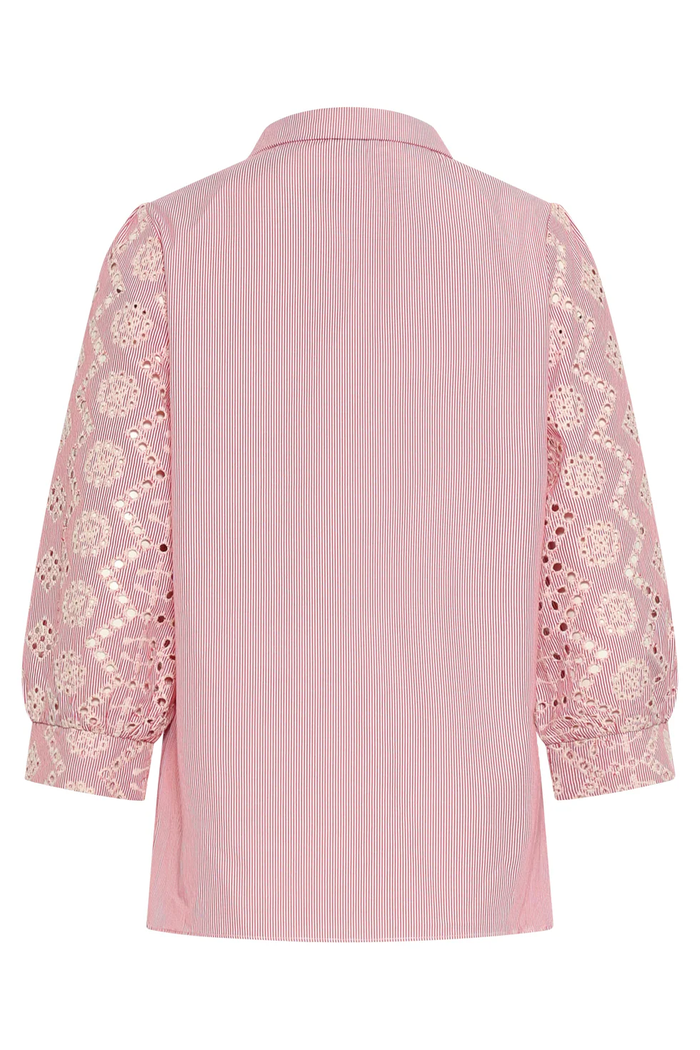 Gestreepte Blouse Met Broderie Mouwen | Red - White - Image 7