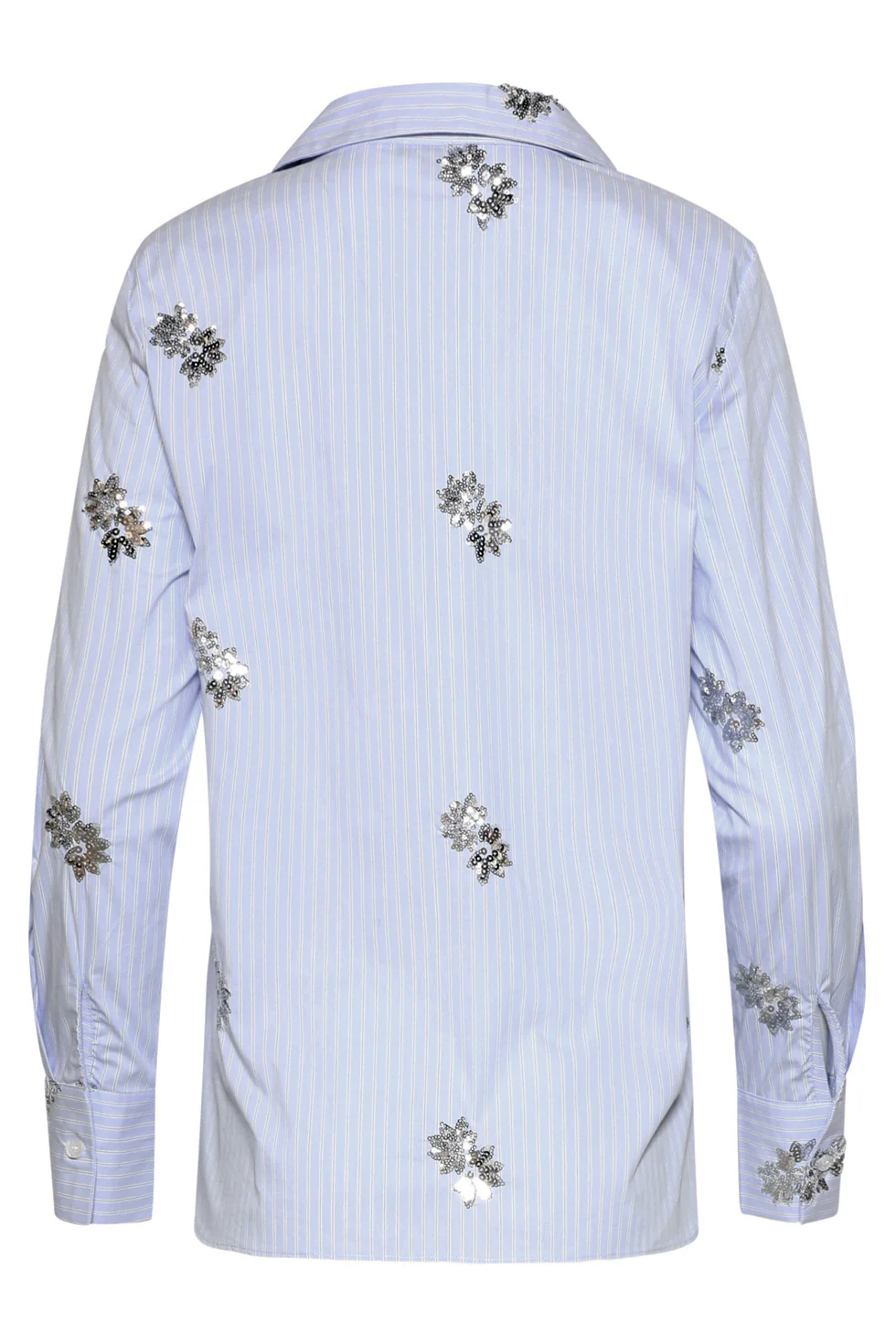 Gestreepte Blouse Met Geborduurde Bloemen En Pailletten | Light Blue - White - Image 5