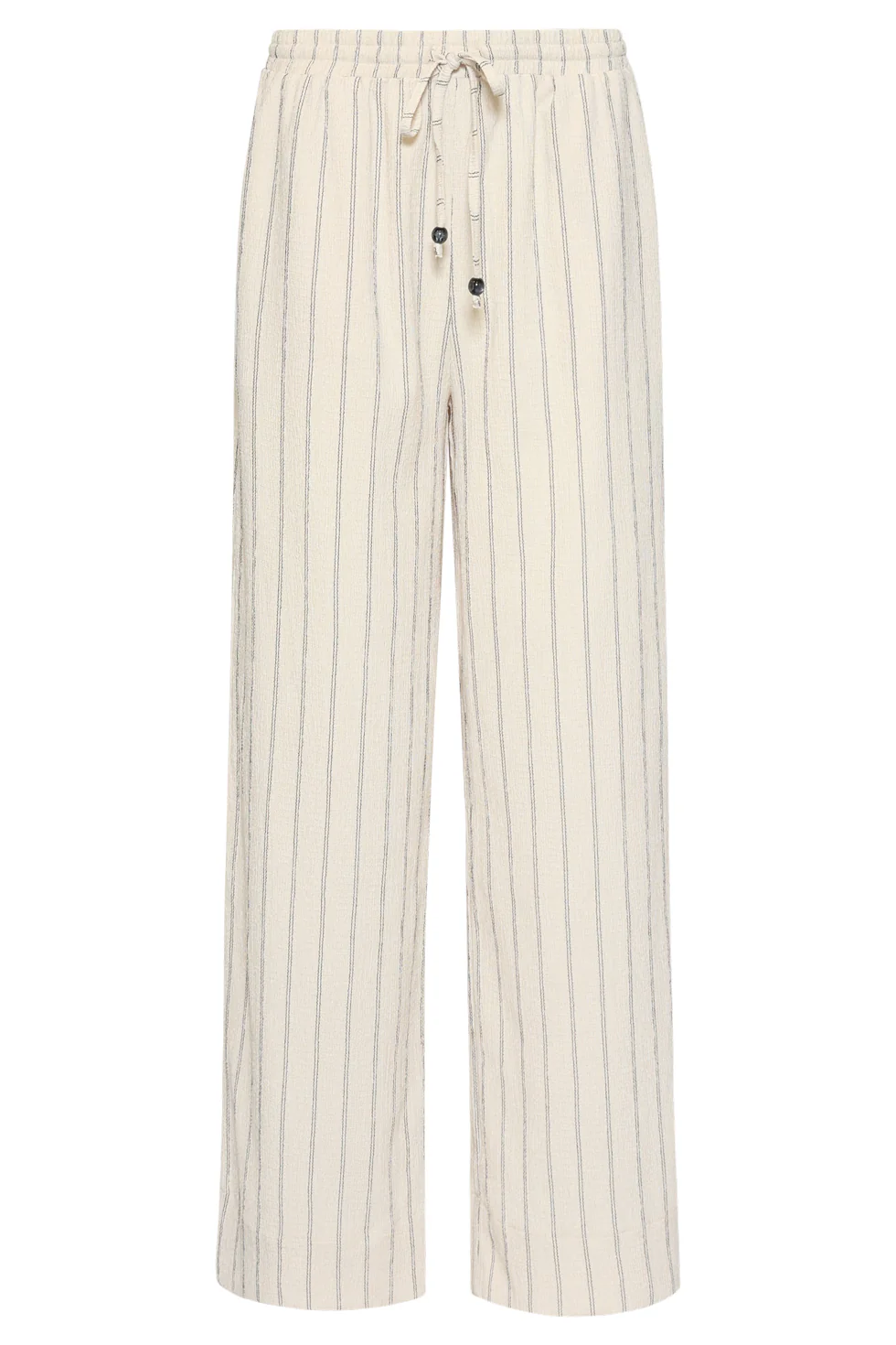 Gestreepte Broek Met Ingeweven Structuur En Elastische Tailleband | Off White - Black - Image 3