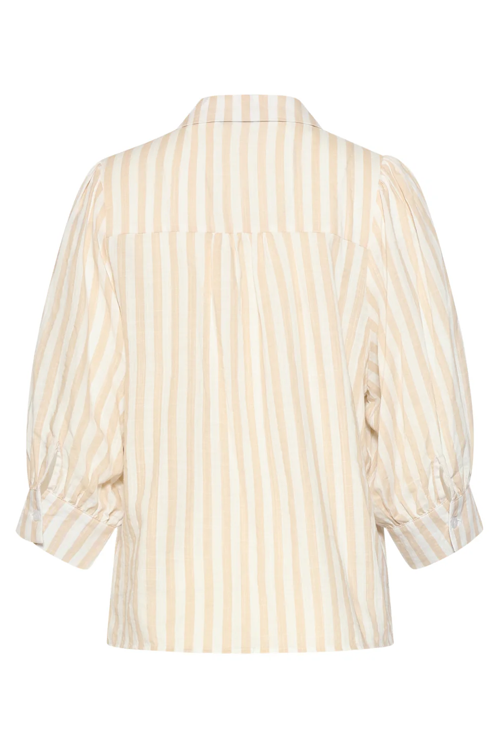 Gestreepte Dames Blouse Met Pofmouwen | Dark Sand - Off White - Image 7