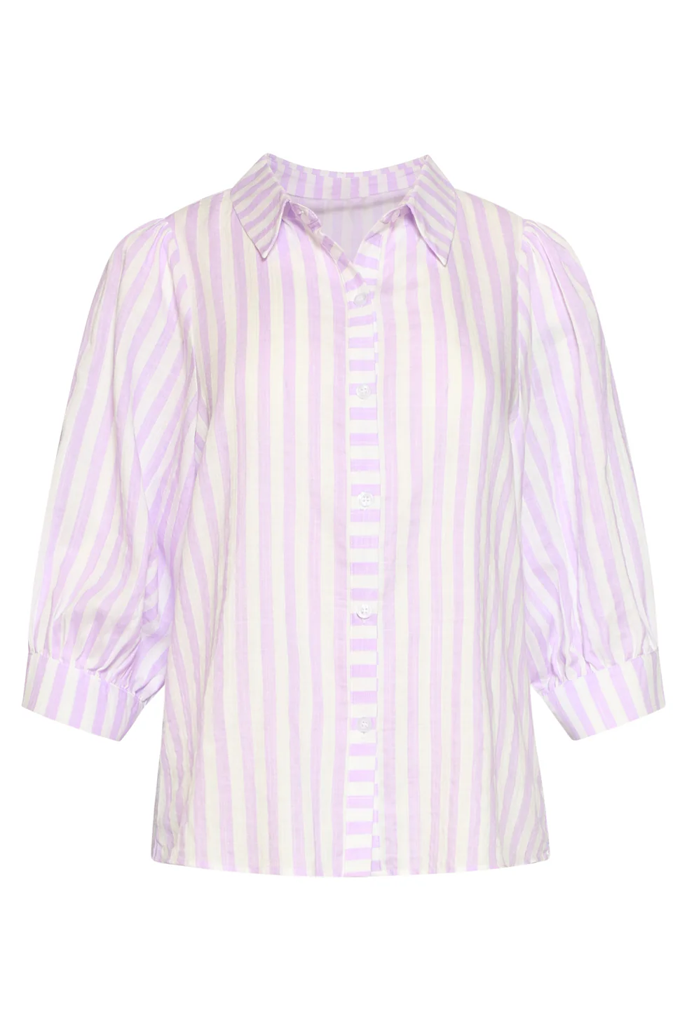 Gestreepte Dames Blouse Met Pofmouwen | Lilac - White - Image 2
