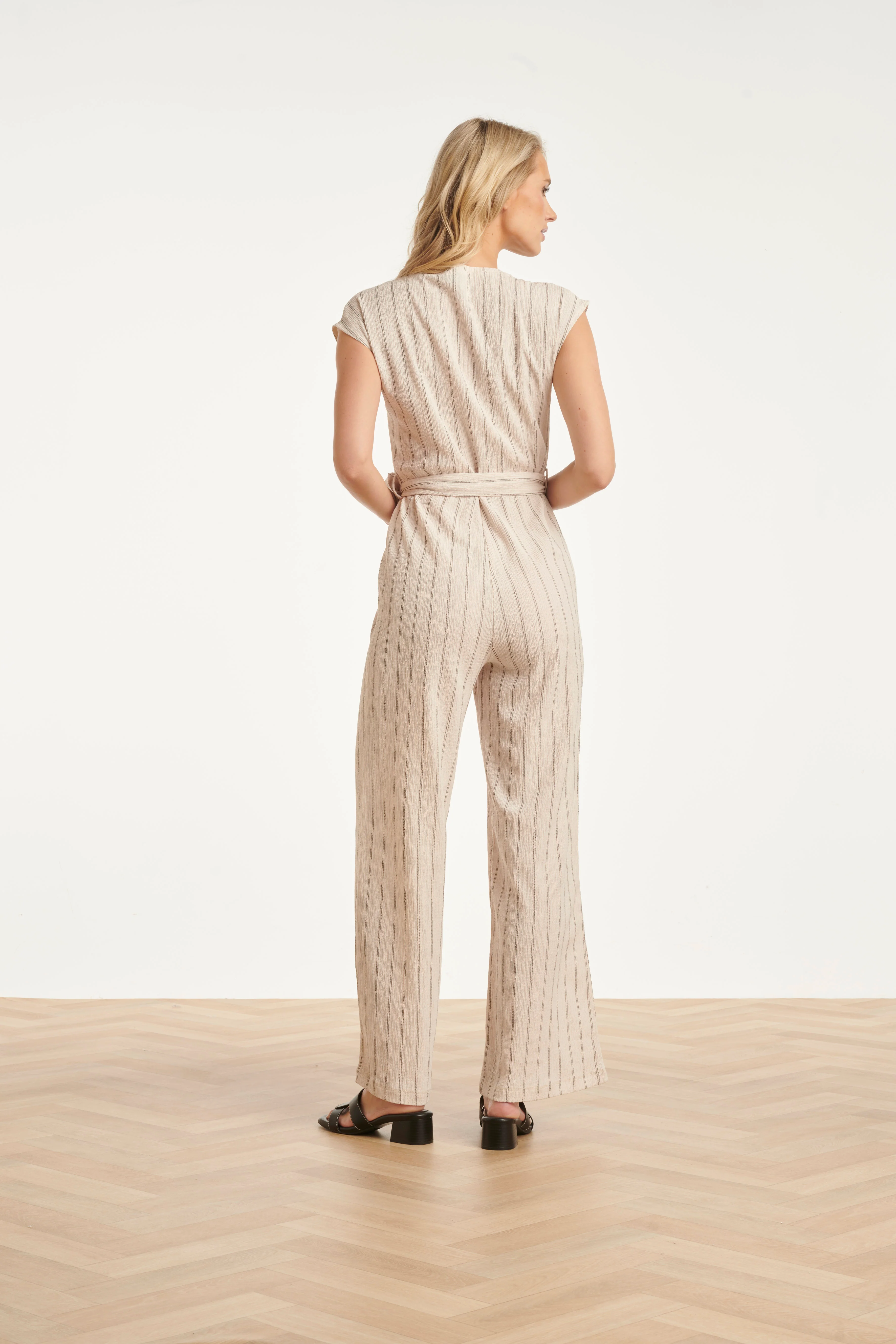 Gestreepte Jumpsuit Met Ingeweven Structuur | Off White - Black - Image 11