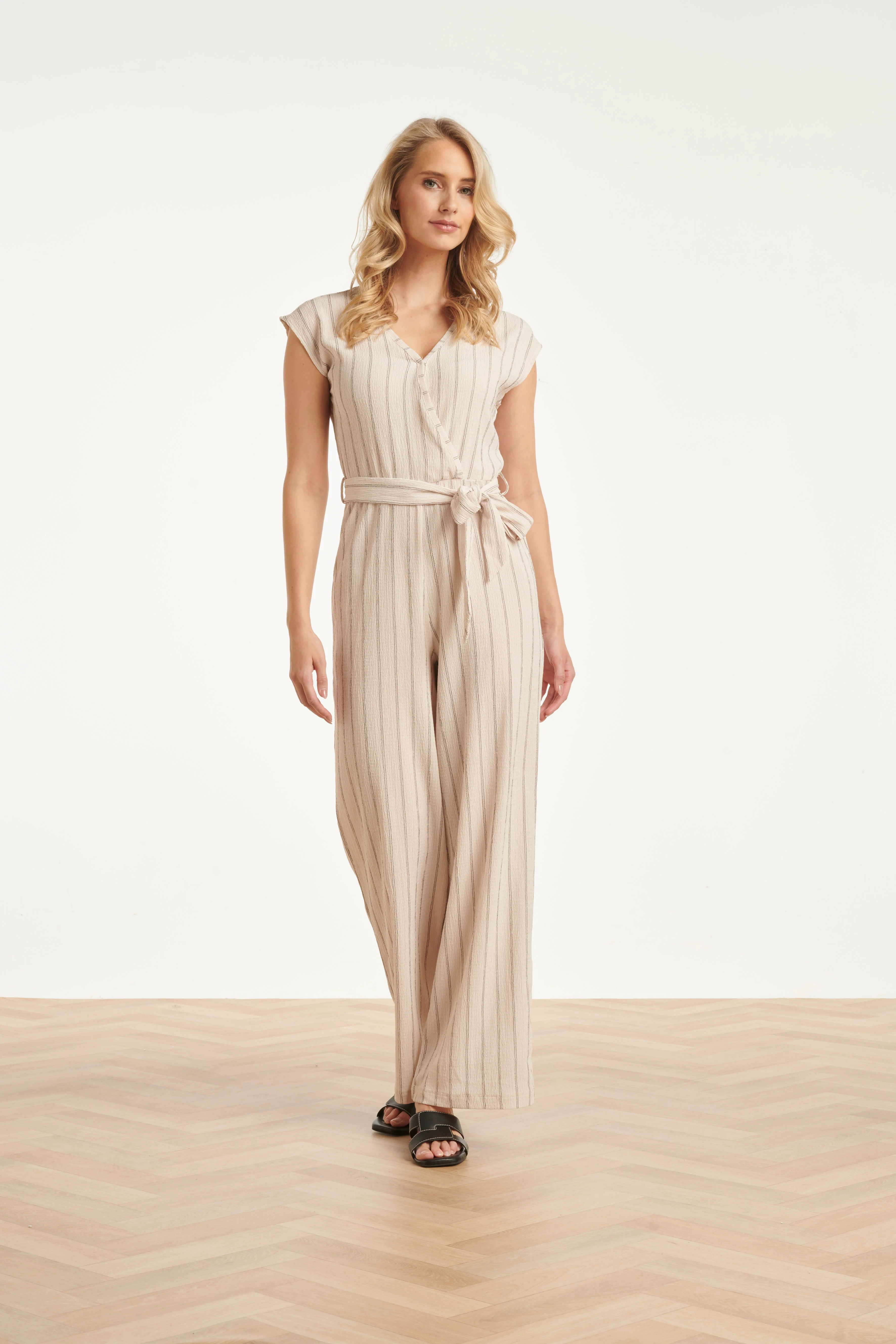 Gestreepte Jumpsuit Met Ingeweven Structuur | Off White - Black - Image 5
