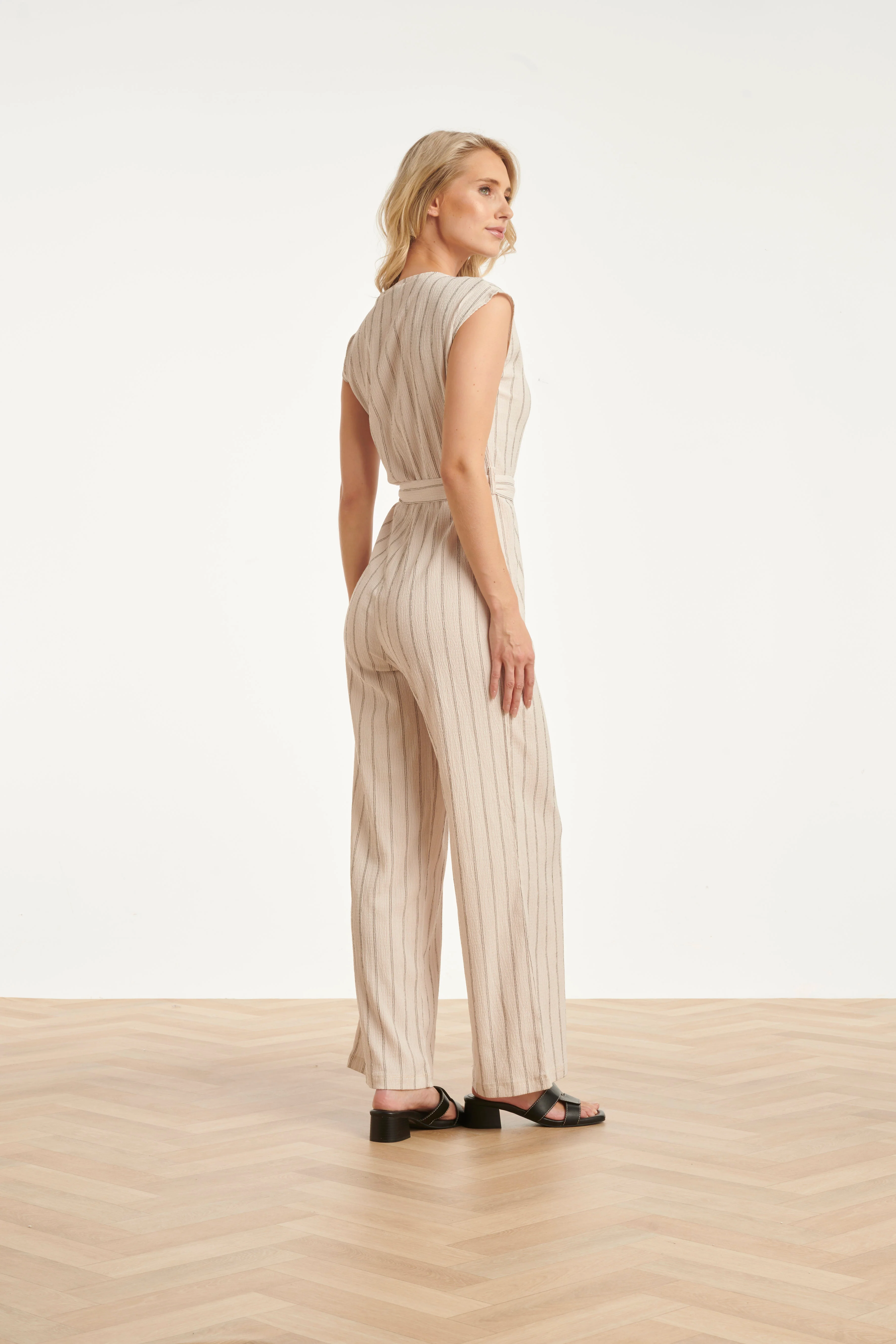 Gestreepte Jumpsuit Met Ingeweven Structuur | Off White - Black - Image 9