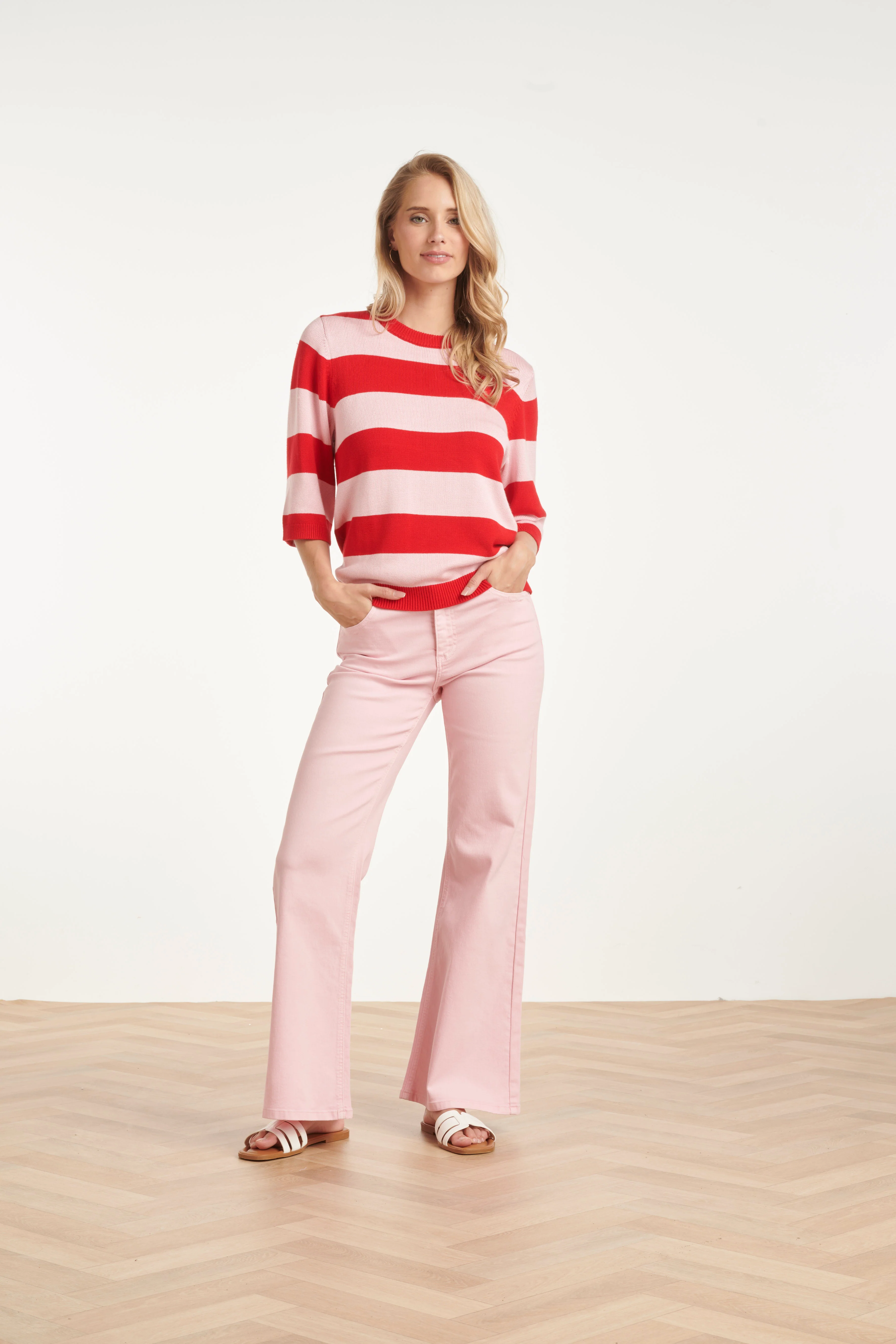 Gestreepte Knit Trui β Rood & Roze Colourblock | Red - Pink