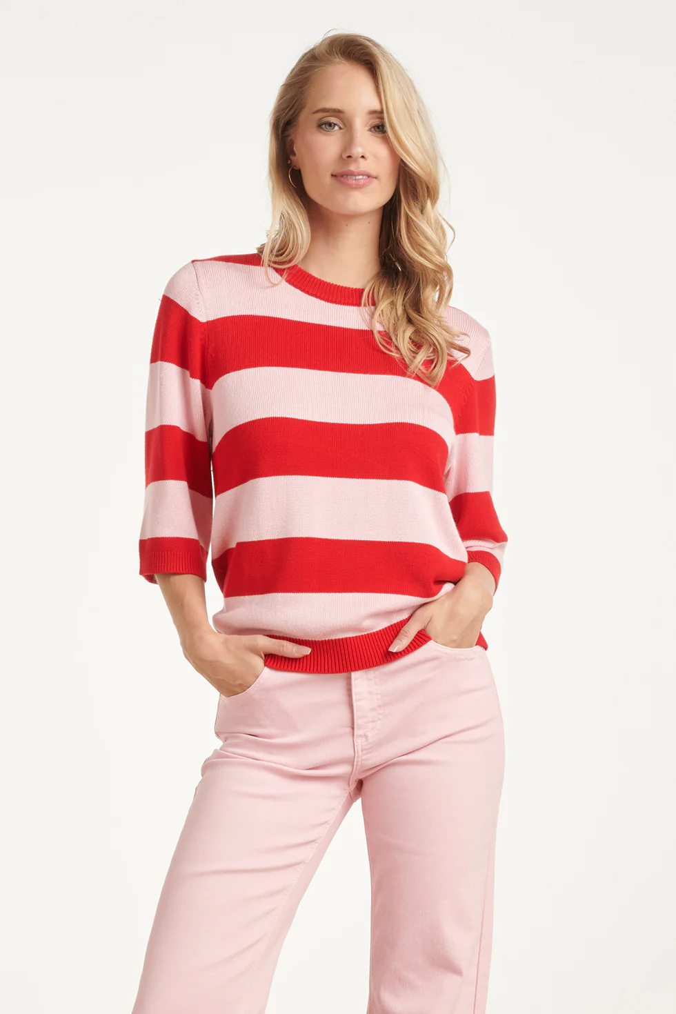 Gestreepte Knit Trui β Rood & Roze Colourblock | Red - Pink - Image 2