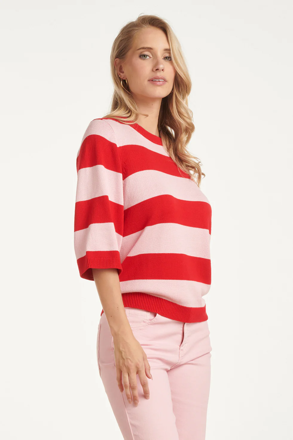 Gestreepte Knit Trui β Rood & Roze Colourblock | Red - Pink - Image 8