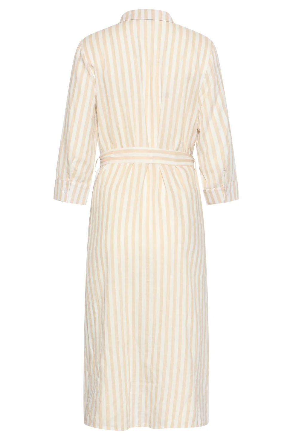 Gestreepte Maxi-Jurk Met Tailleceintuur | Dark Sand - Off White - Image 7
