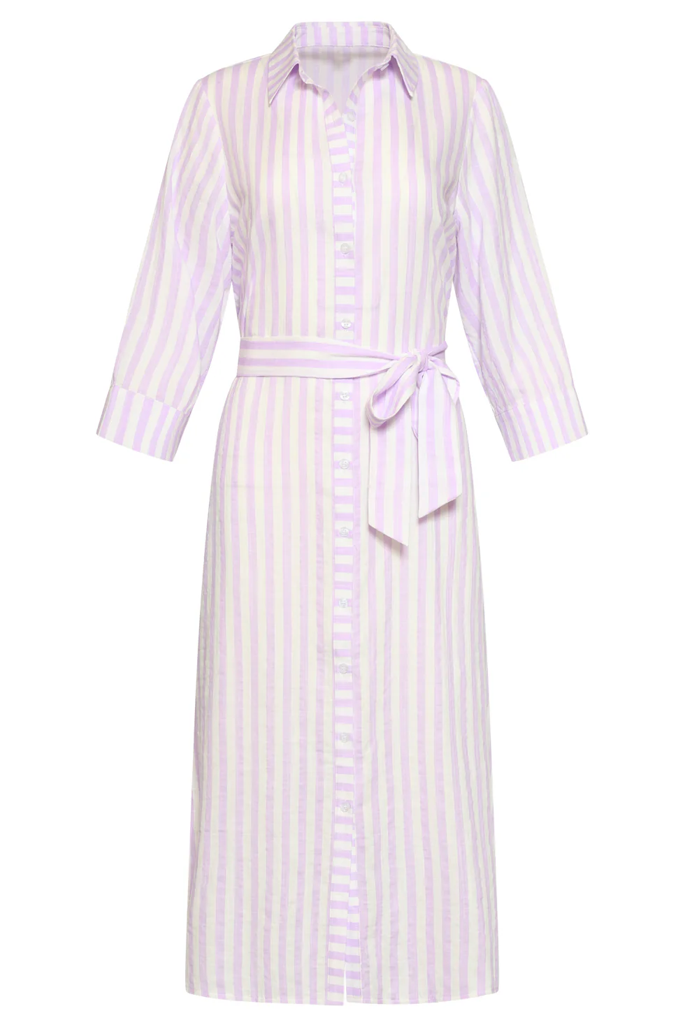 Gestreepte Maxi-Jurk Met Tailleceintuur | Lilac - White - Image 2