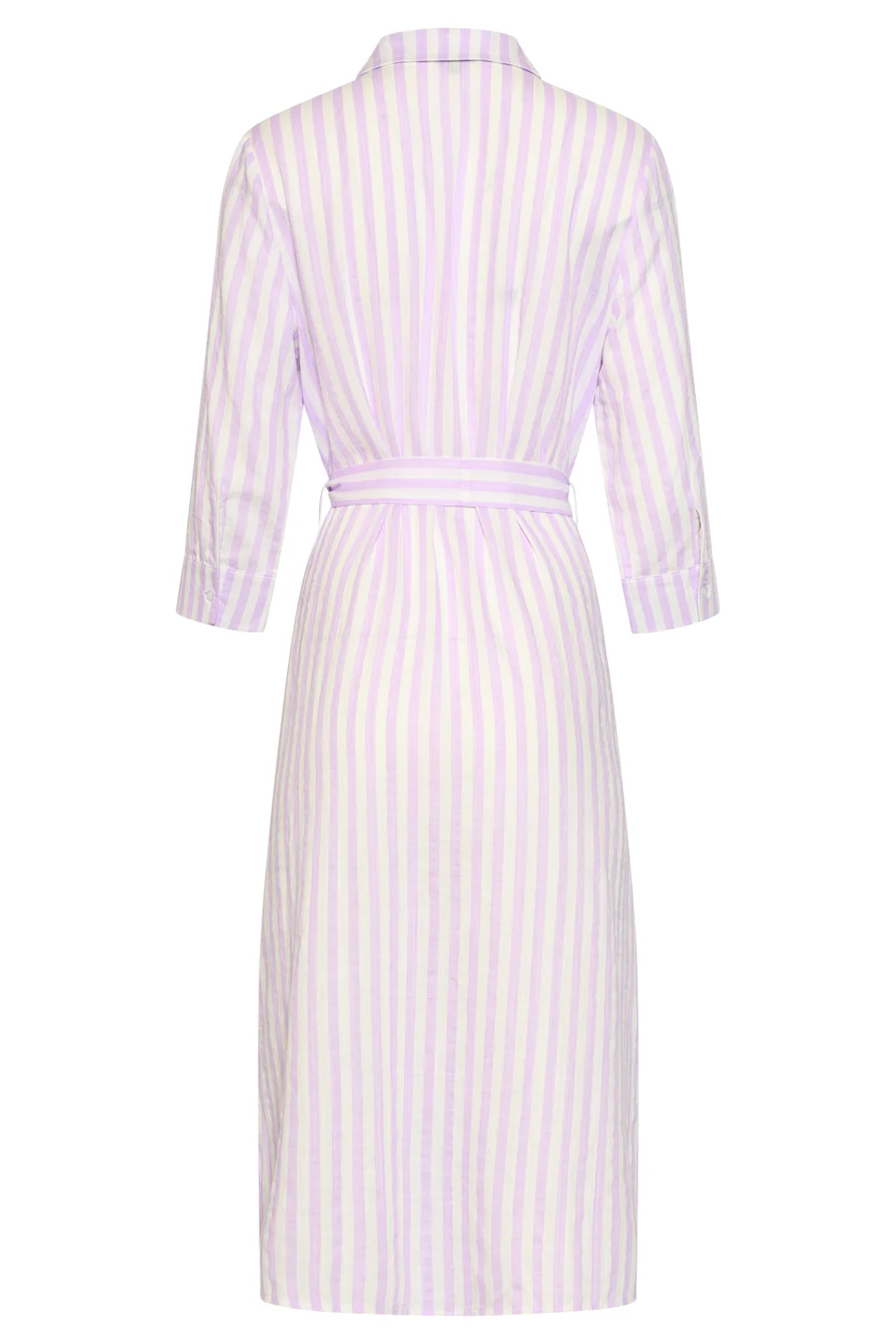 Gestreepte Maxi-Jurk Met Tailleceintuur | Lilac - White - Image 7