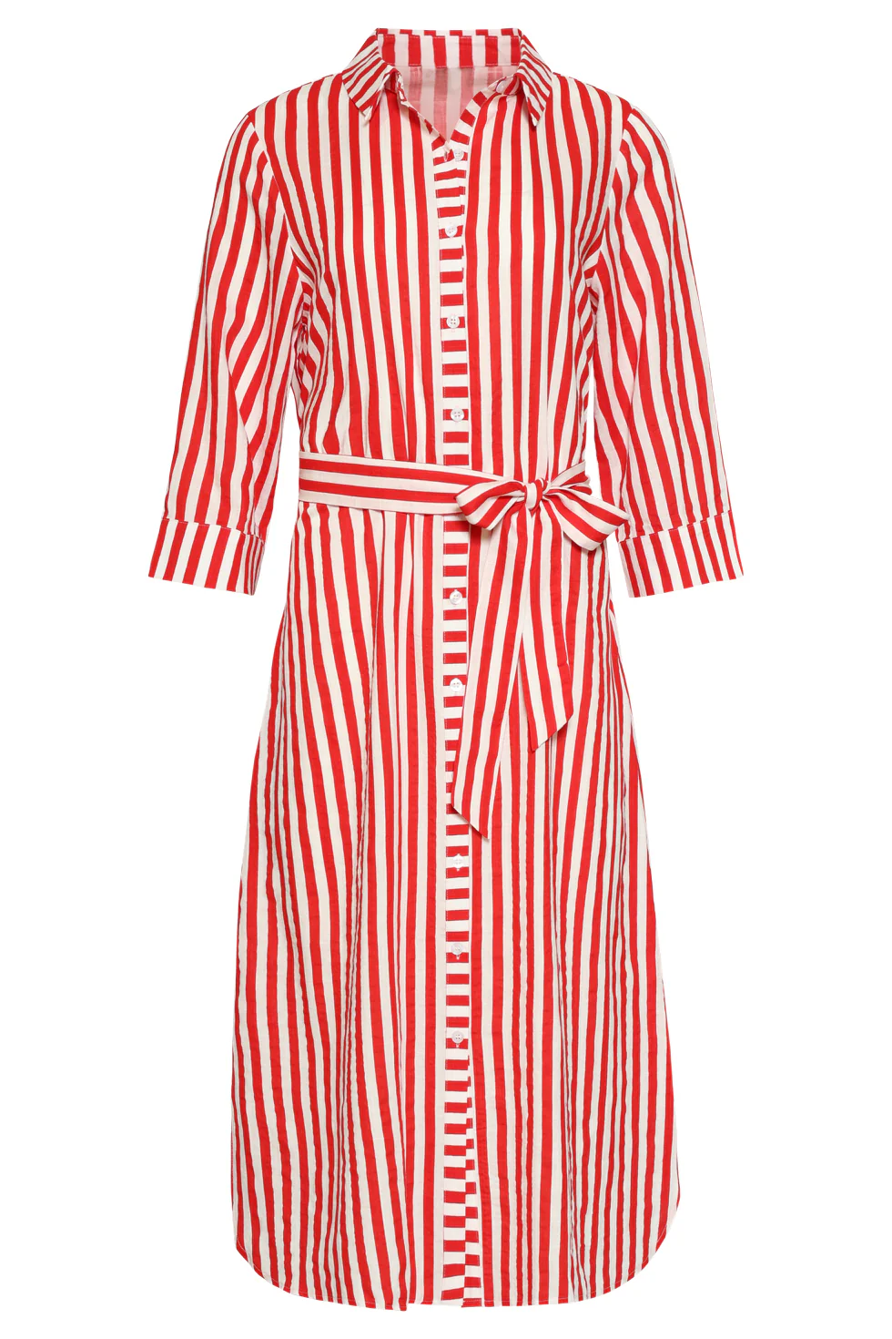 Gestreepte Maxi-Jurk Met Tailleceintuur | Red - White - Image 2