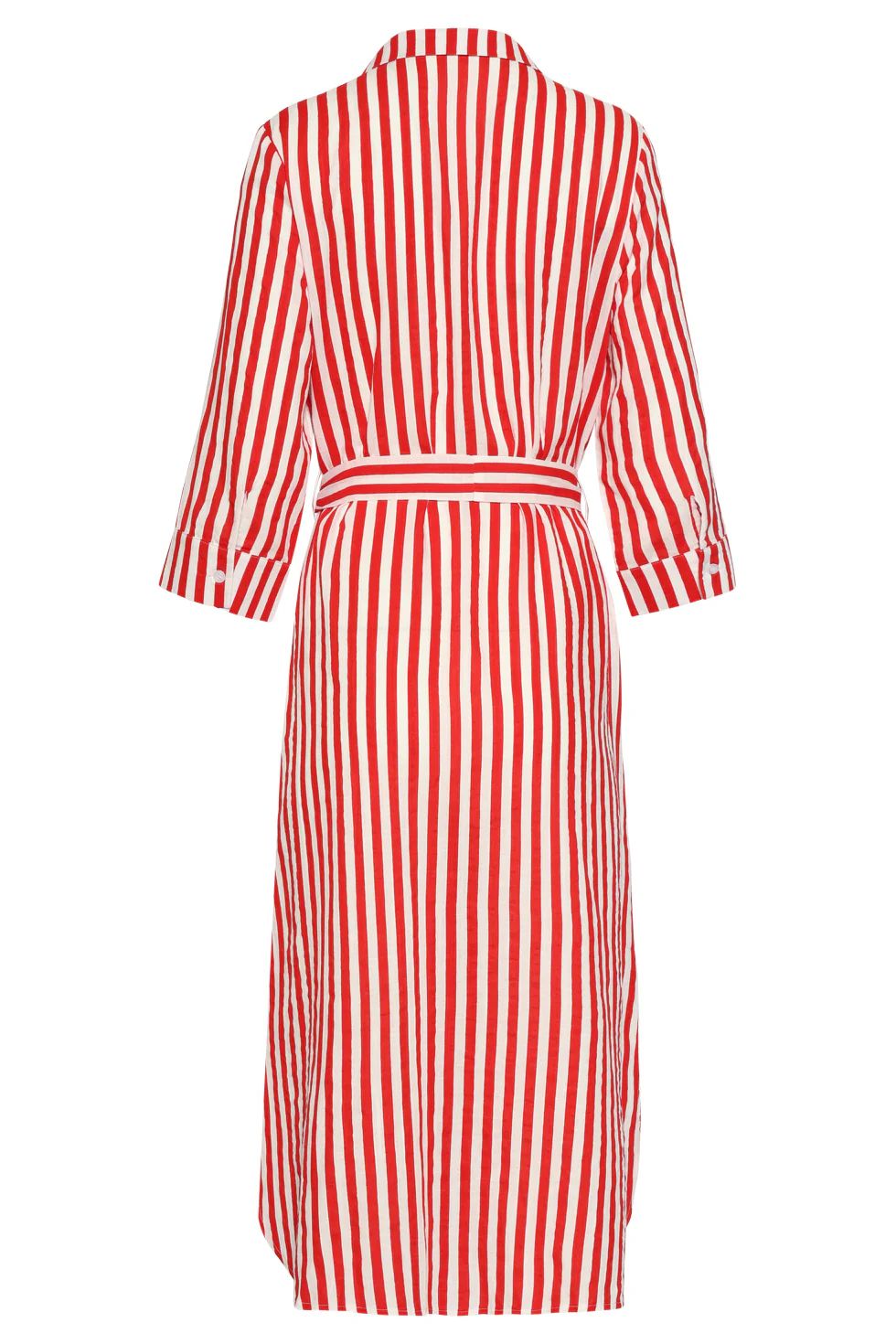 Gestreepte Maxi-Jurk Met Tailleceintuur | Red - White - Image 7