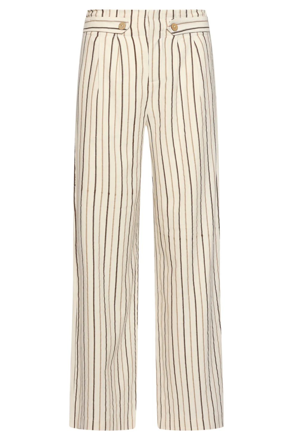 Gestreepte Wide Leg Broek Met Knoopdetail | Sand - Brown - Image 2