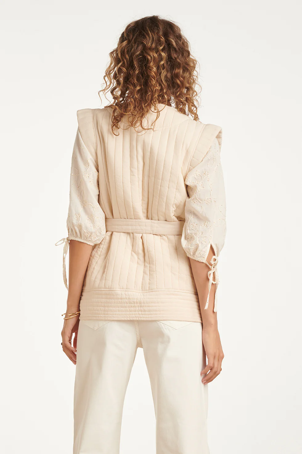 Gevoerde Bodywarmer Met Strikceintuur | Sand - Image 12