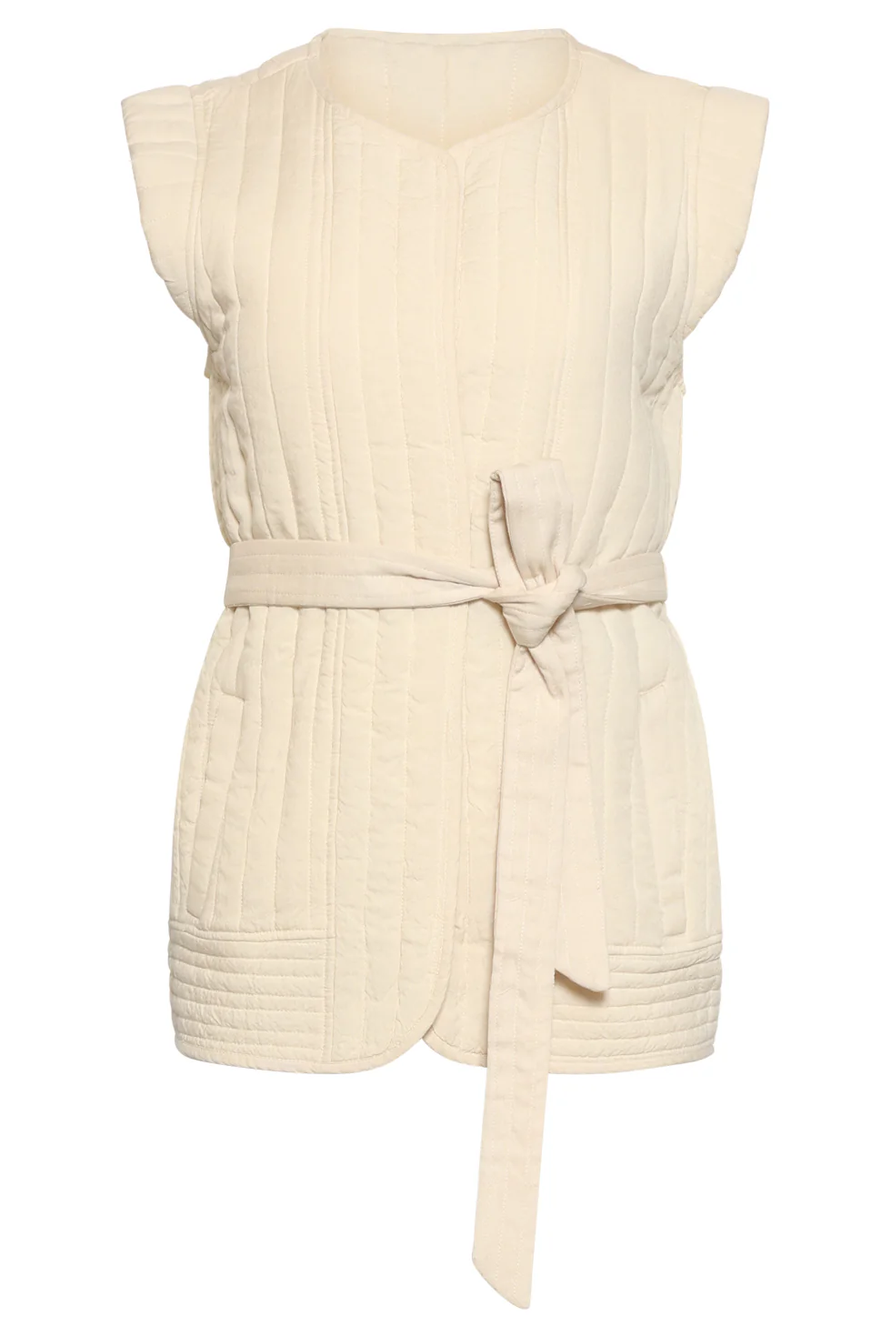 Gevoerde Bodywarmer Met Strikceintuur | Sand - Image 3