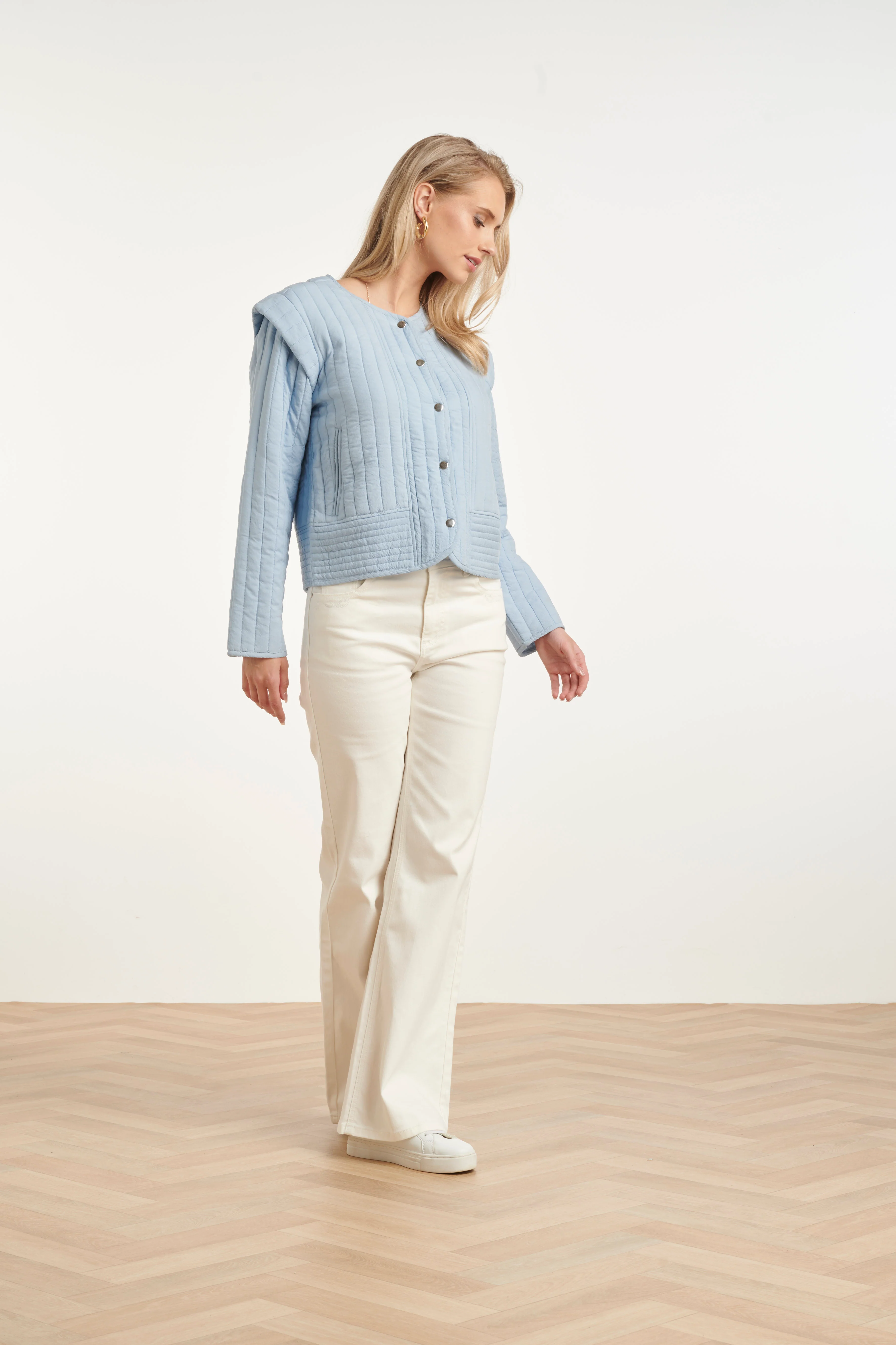 Gevoerde Jasje Met Structuur En Knoopsluiting | Denim - Image 3