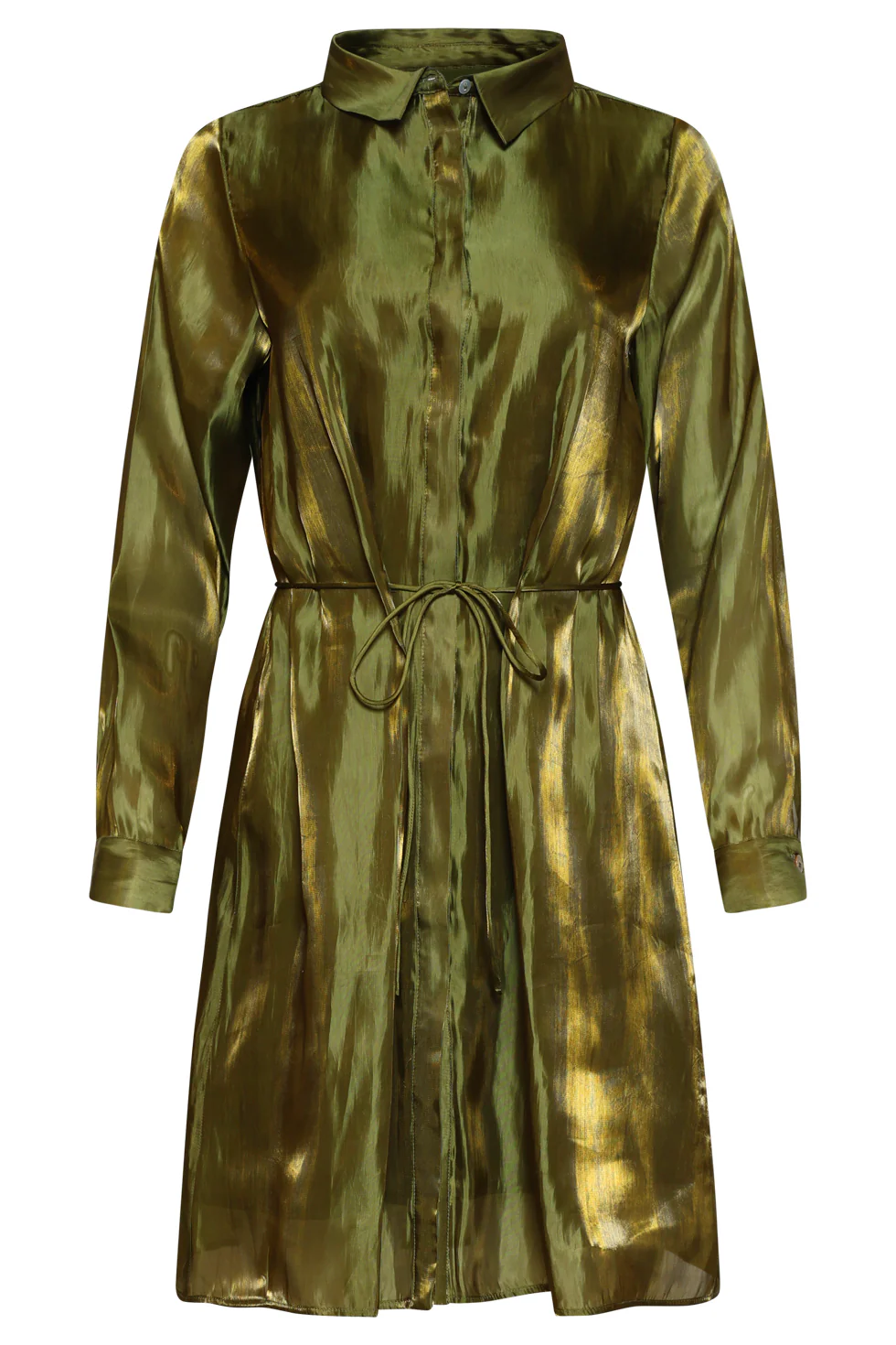 Glanzende Midi-Jurk Met Taillekoord | Army - Image 2