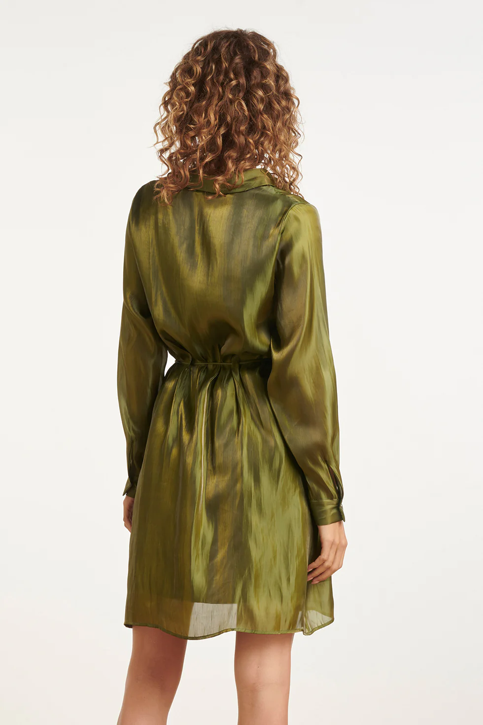 Glanzende Midi-Jurk Met Taillekoord | Army - Image 6