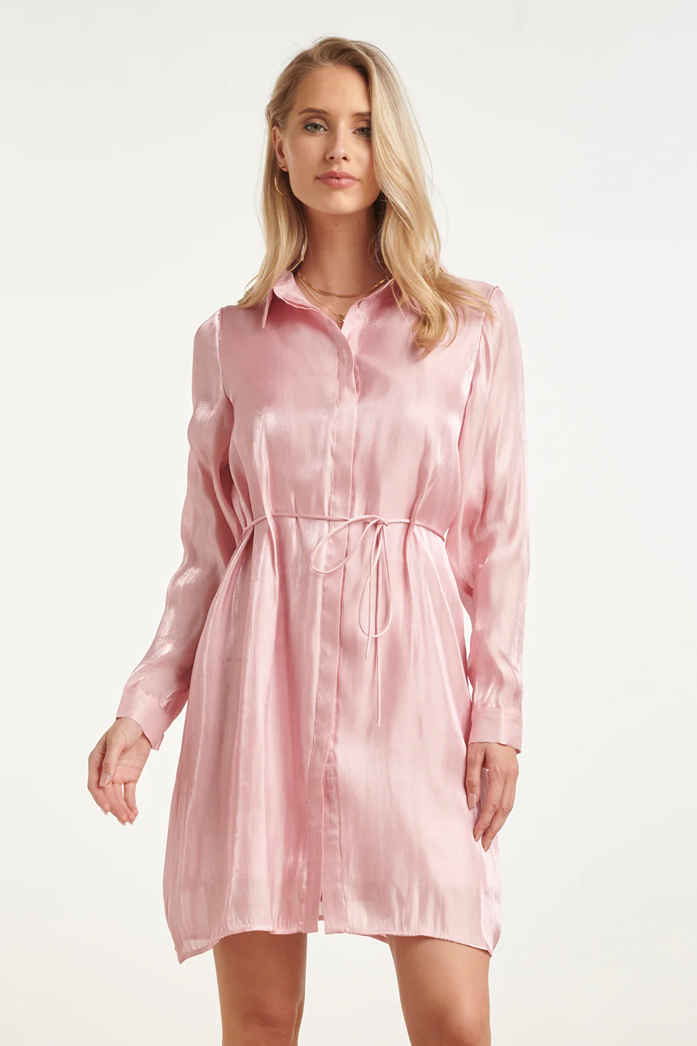 Glanzende Midi-Jurk Met Taillekoord | Pink
