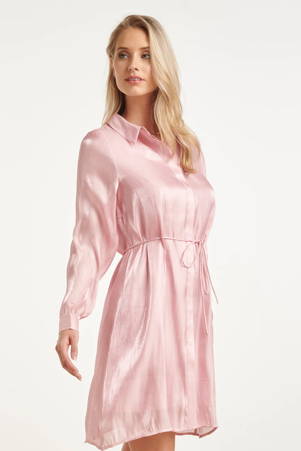 Glanzende Midi-Jurk Met Taillekoord | Pink - Image 4