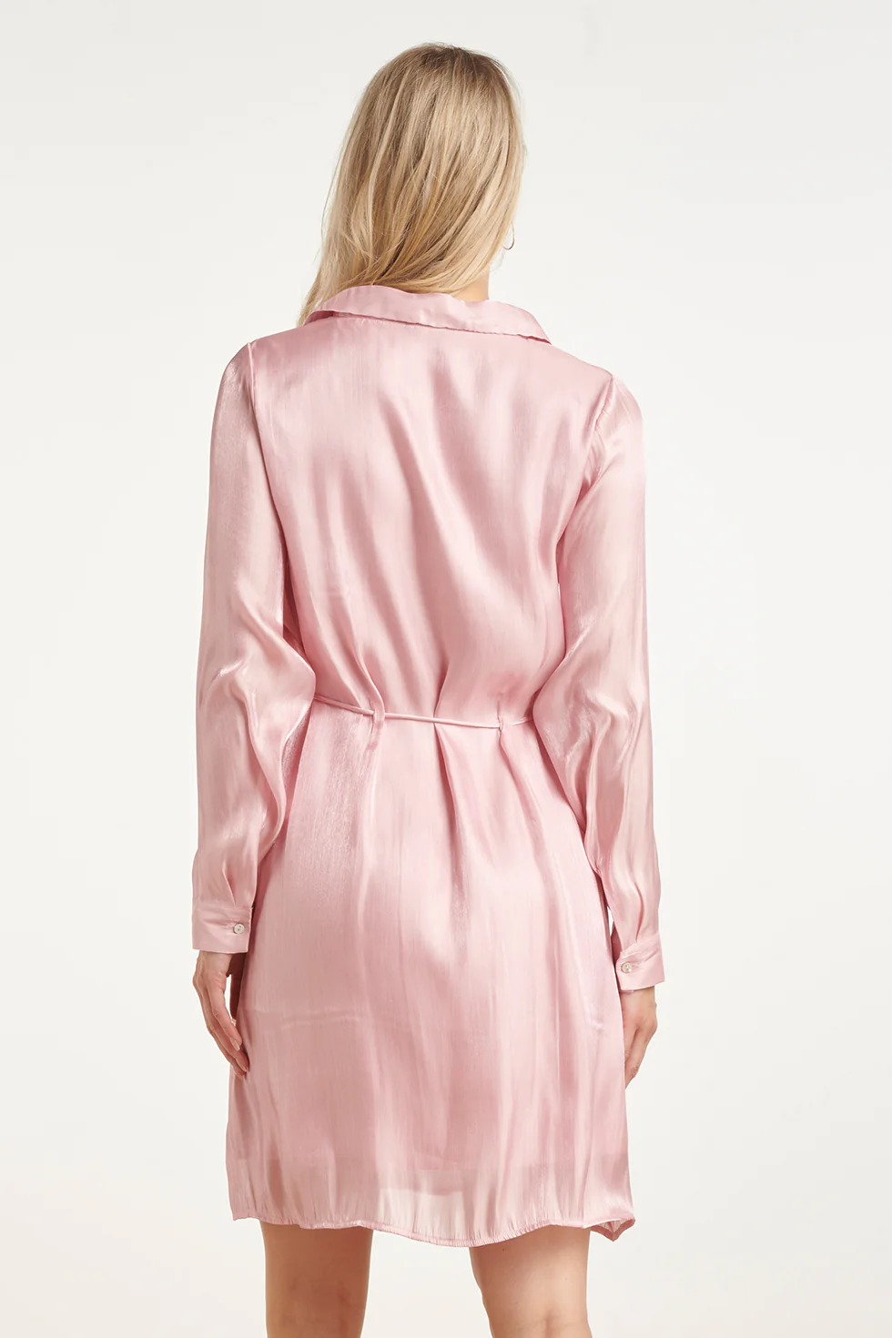 Glanzende Midi-Jurk Met Taillekoord | Pink - Image 6