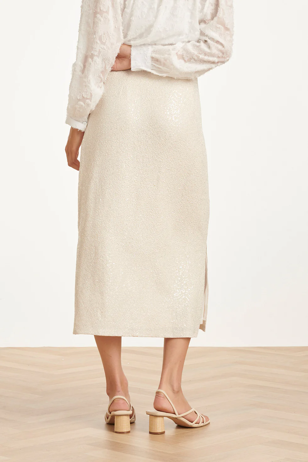 Glinsterende Pailletten Midi-Rok - Champagne | Sand - Dark Sand - Image 6