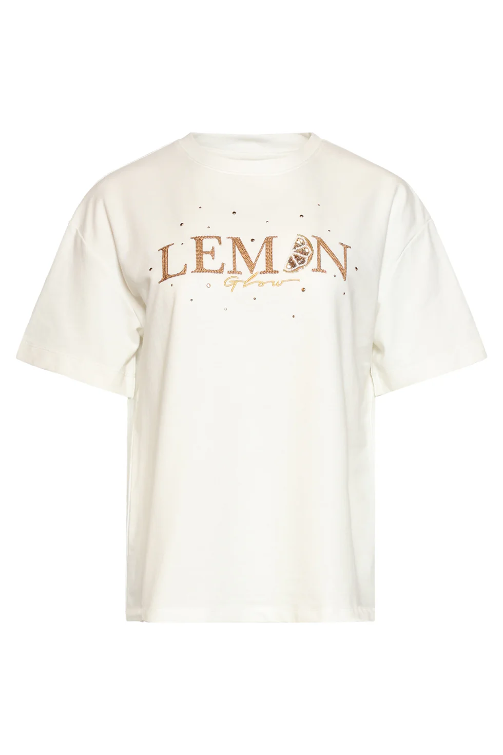 Grafisch T-Shirt "Lemon Glow" Met Borduring | White - Yellow - Image 2