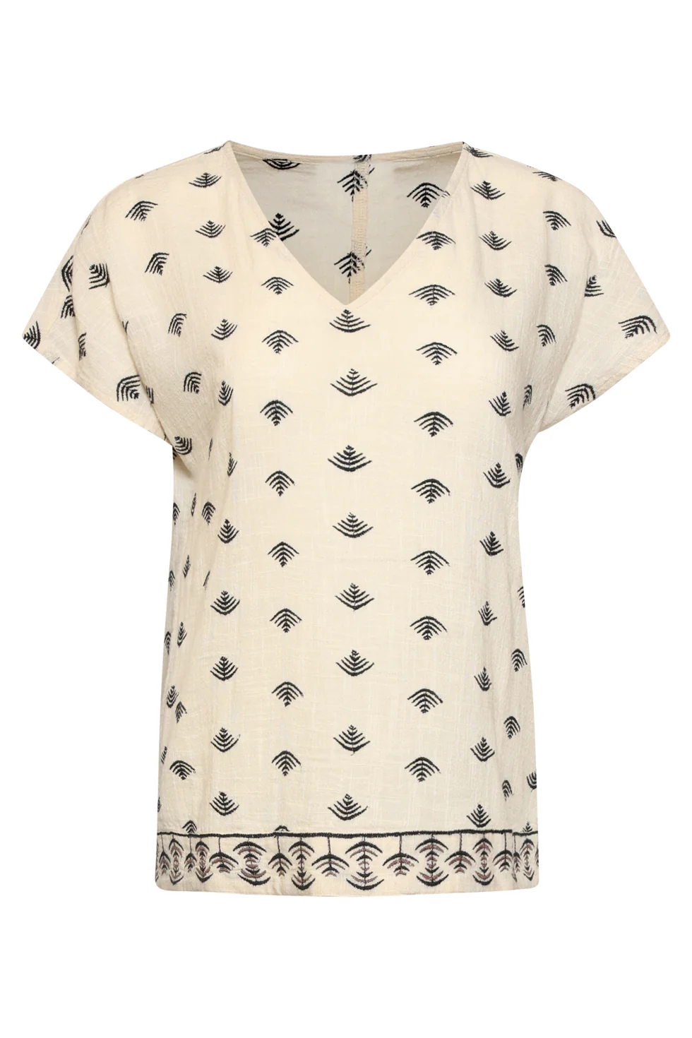 Grafische Aztec Geborduurde V-Hals Top Met Korte Mouwen En | Off White - Black - Image 11