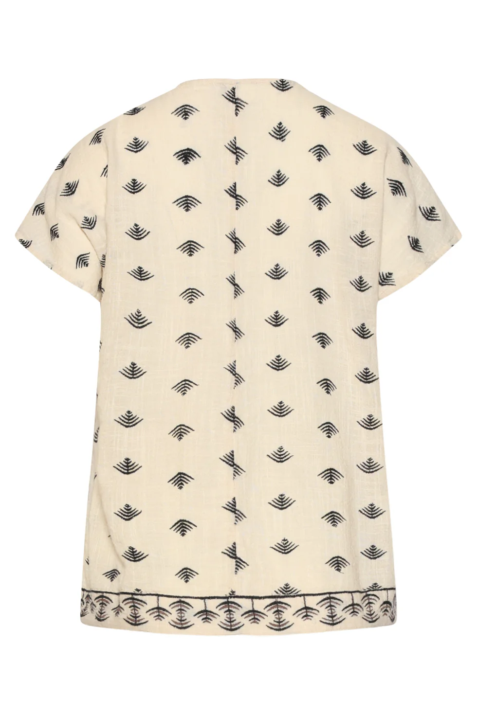 Grafische Aztec Geborduurde V-Hals Top Met Korte Mouwen En | Off White - Black - Image 14