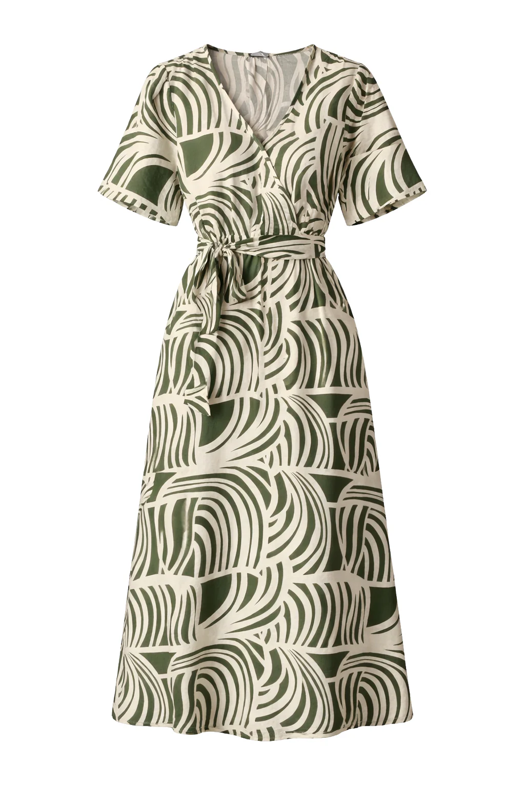 Groene Jurk Met Abstracte Print En Strikceintuur | Off White - Army - Image 2