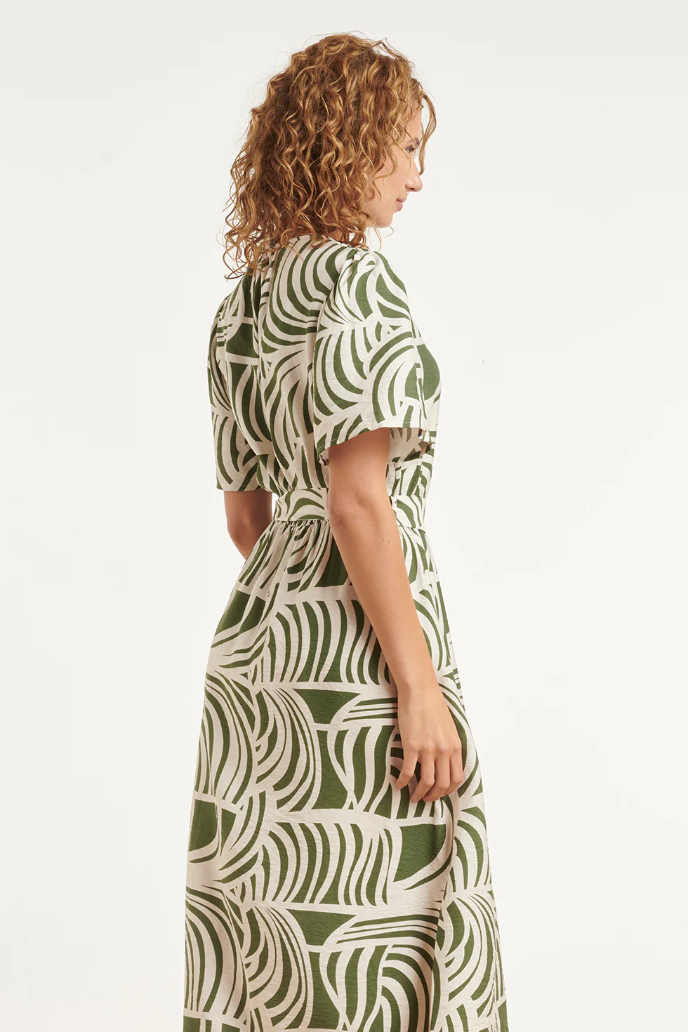 Groene Jurk Met Abstracte Print En Strikceintuur | Off White - Army - Image 5