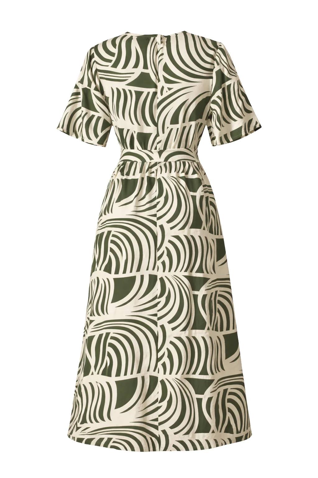 Groene Jurk Met Abstracte Print En Strikceintuur | Off White - Army - Image 7