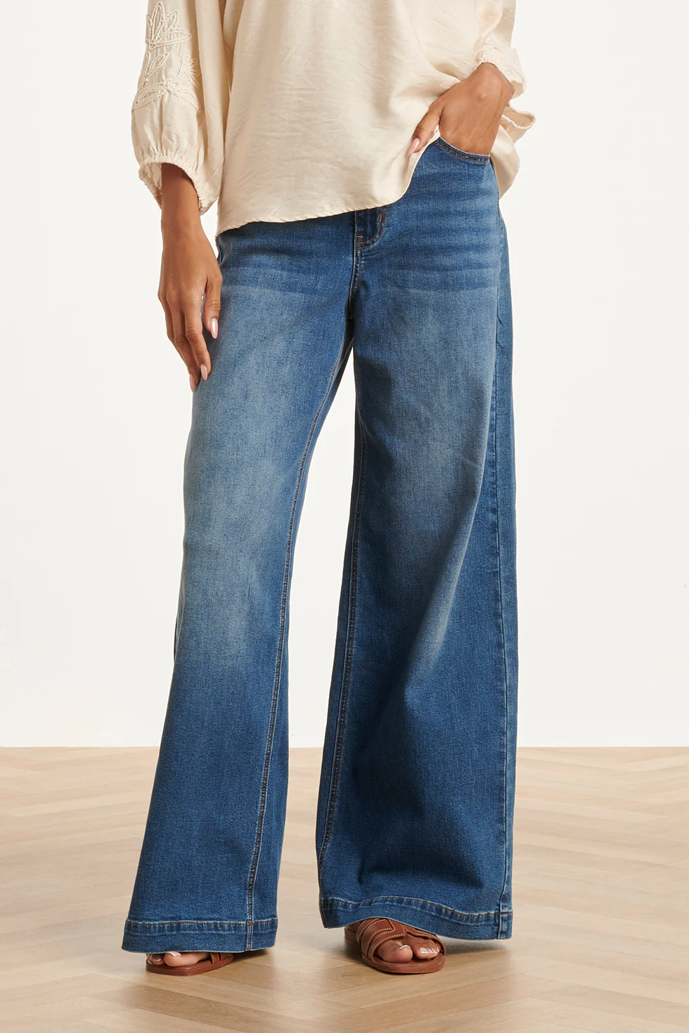 High-Waisted Wide Leg Jeans | Medium Blue Denim - Image 3