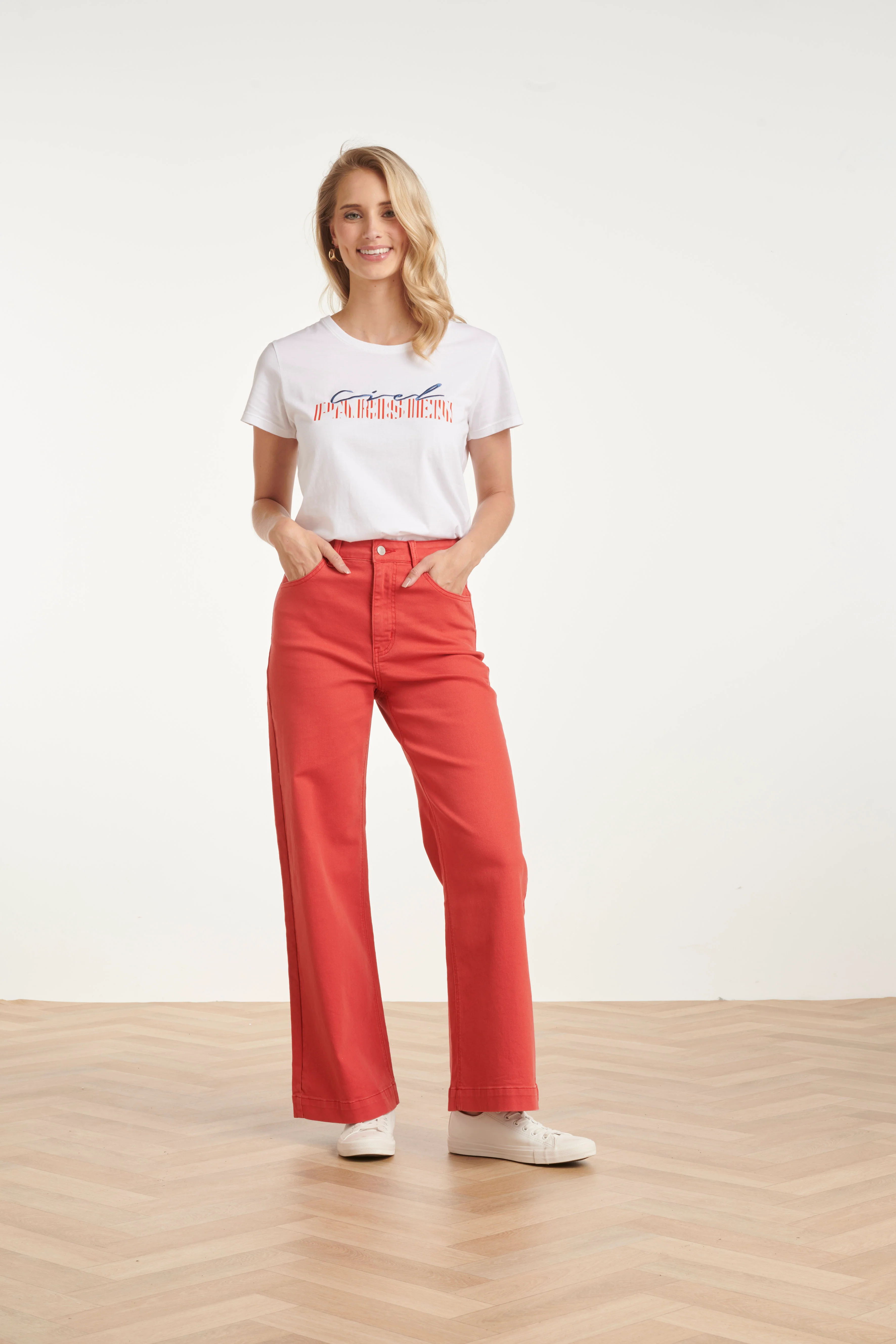 High-Waisted Wide Leg Jeans | Red