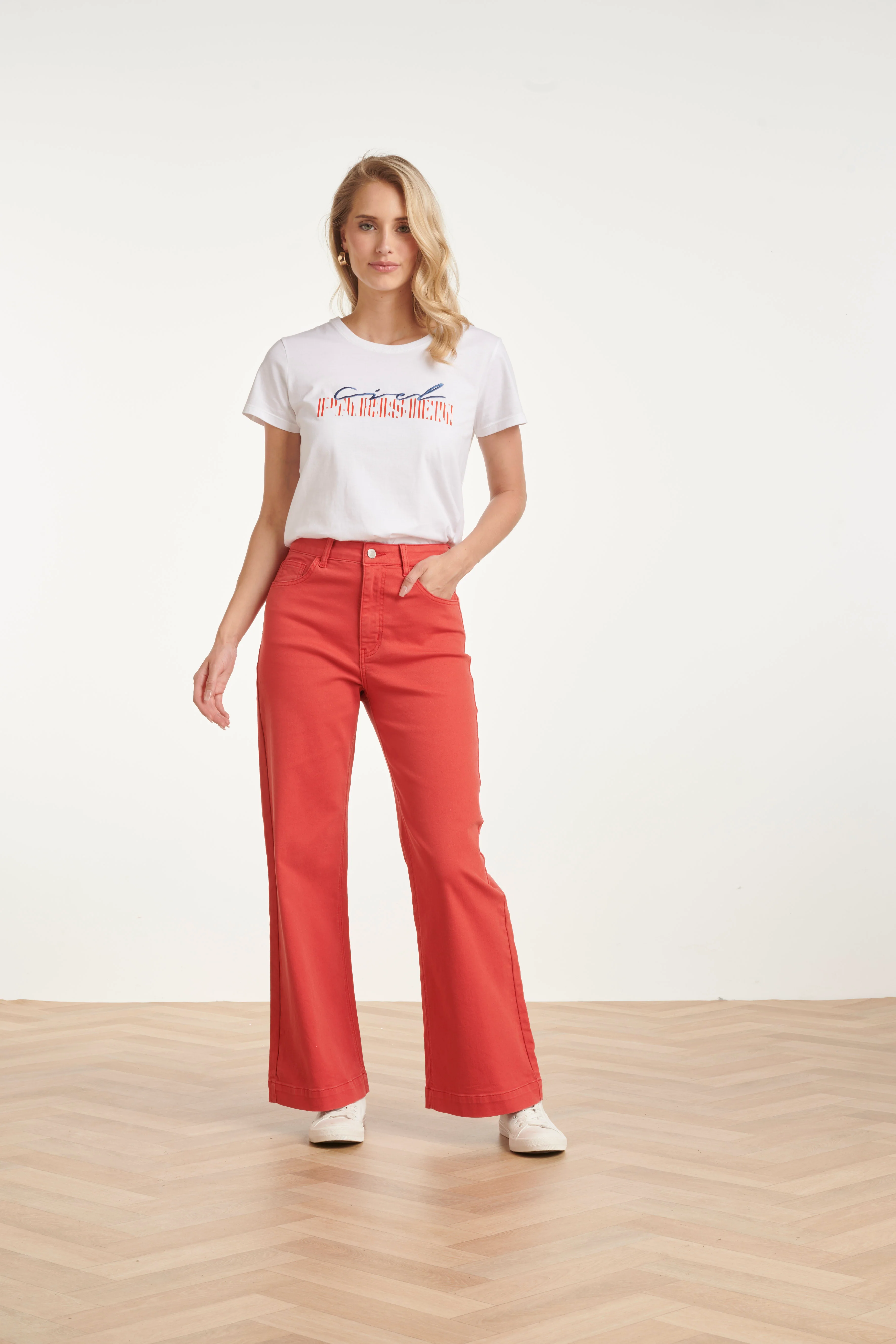 High-Waisted Wide Leg Jeans | Red - Image 2
