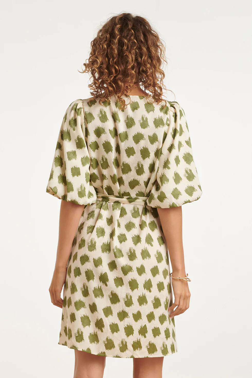 Jurk Met Abstracte Groene Dieren Print En Ceintuur | Army - Off White - Image 6