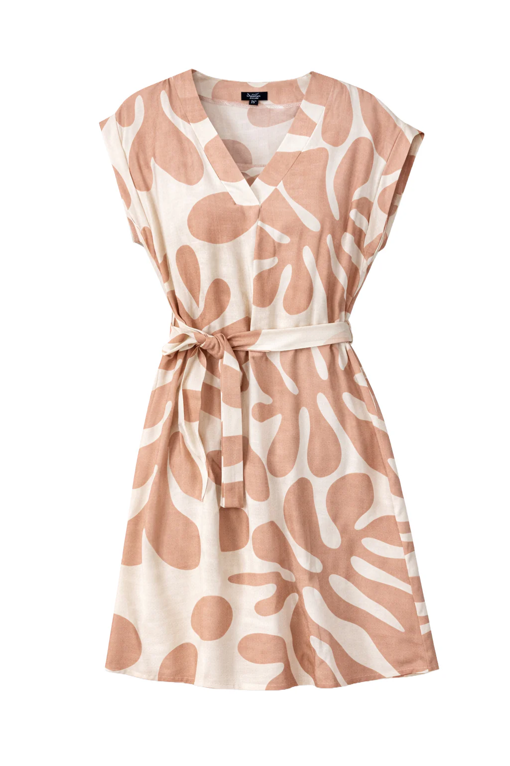 Jurk Met Abstracte Print En Tailleceintuur In Zalmkleur | Off White - Sand - Image 2