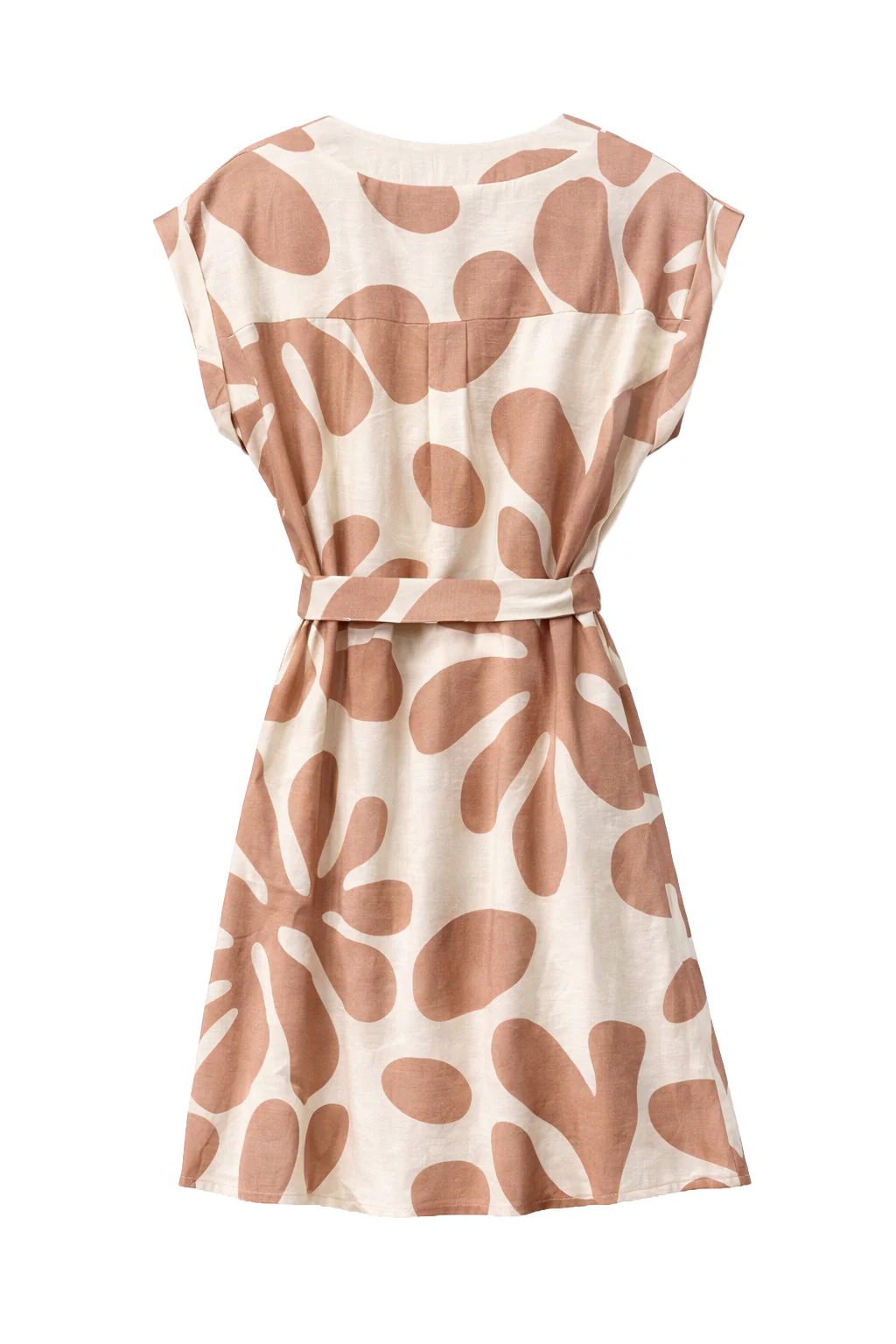 Jurk Met Abstracte Print En Tailleceintuur In Zalmkleur | Off White - Sand - Image 7