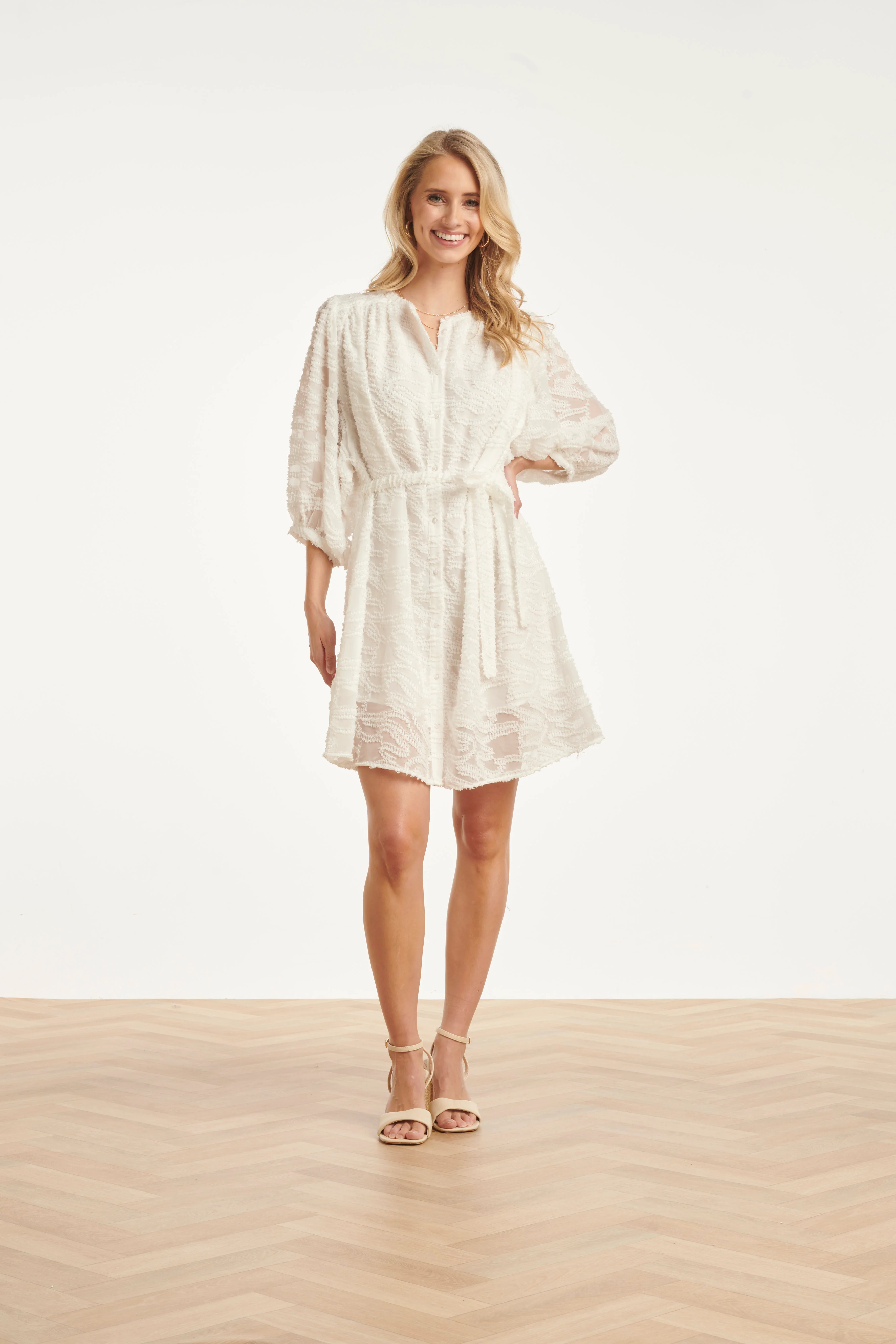 Jurk Met Abstracte Structuurstof | White