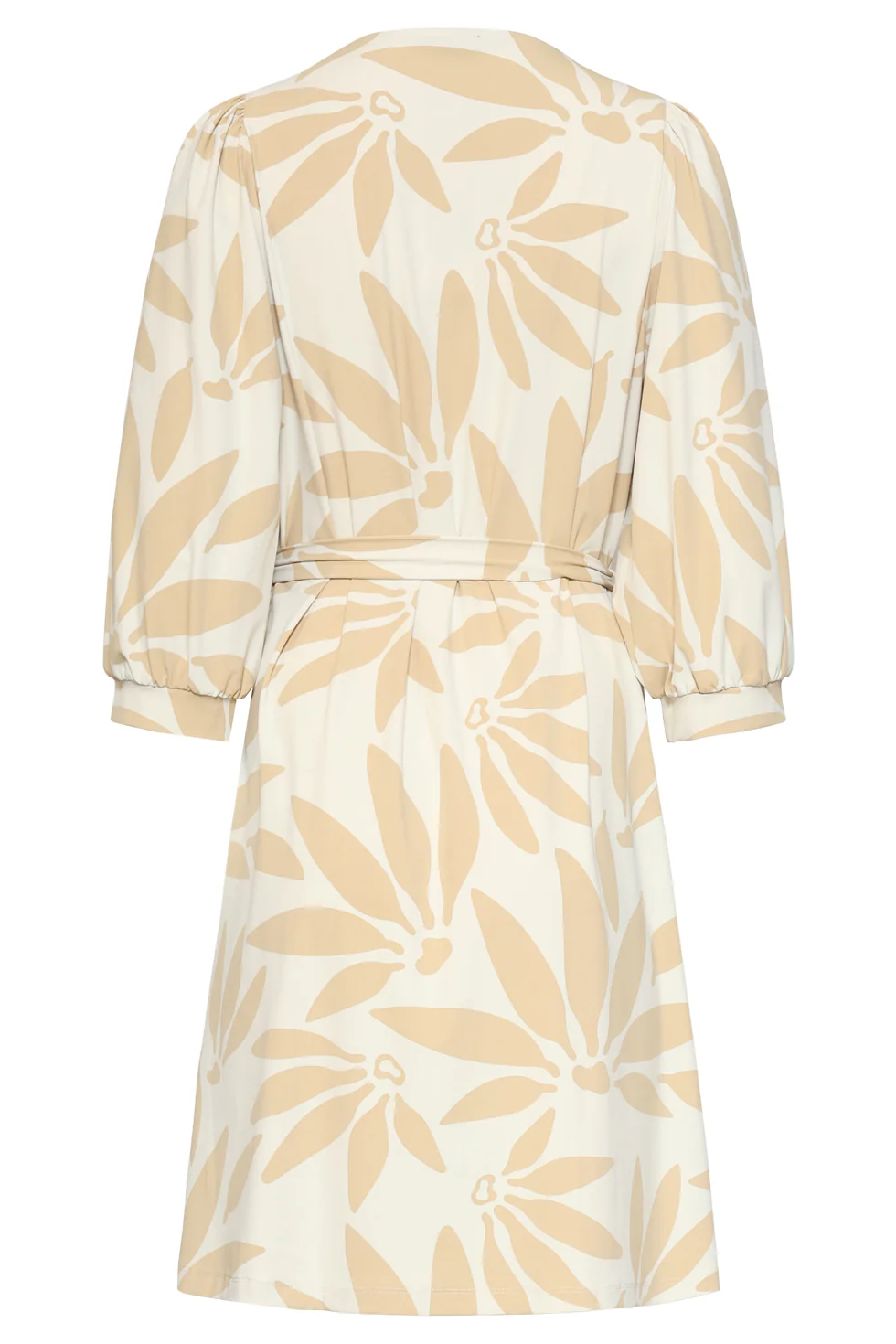 Jurk Met Beige Bloemenprint In Travelstof | Off White - Dark Sand - Image 7