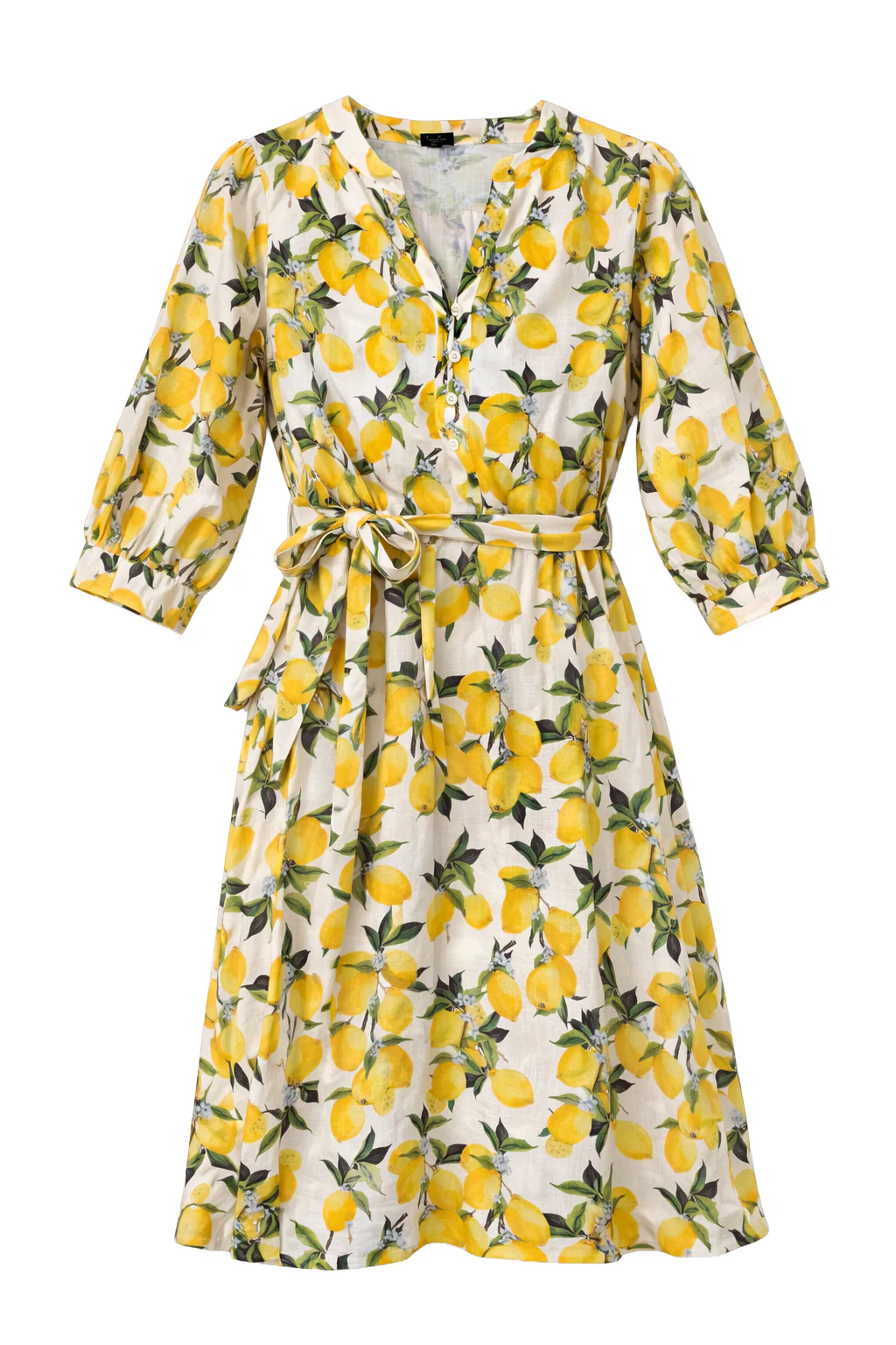 Jurk Met Citroenprint In Geel En Groen Met Ceintuur | Off White - Yellow - Image 2