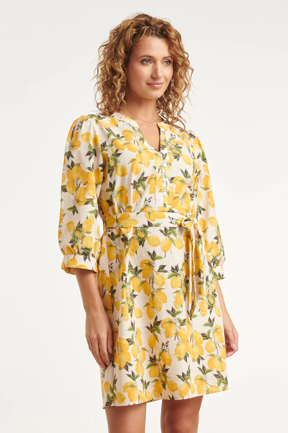Jurk Met Citroenprint In Geel En Groen Met Ceintuur | Off White - Yellow - Image 4