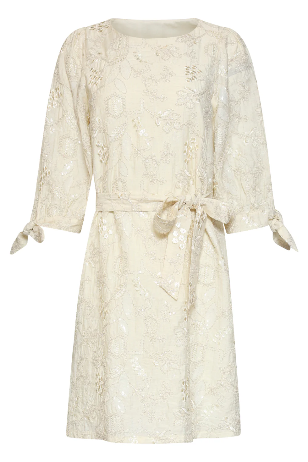 Jurk Met Pailletten En Borduurdetails | Off White - Silver - Image 4
